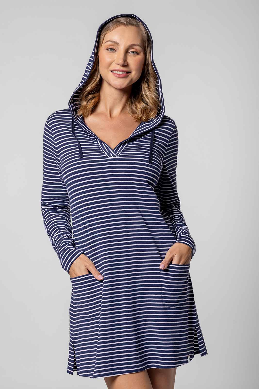 Women's Catalina Cover-Up Dress with Pockets | Navy/White Stripe