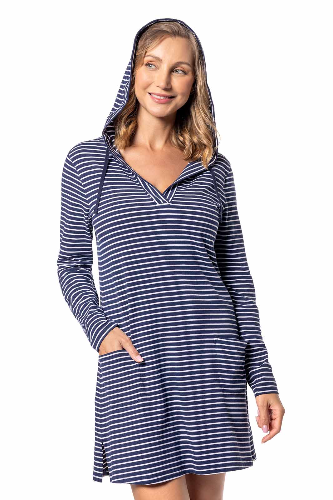 Women's Catalina Cover-Up Dress with Pockets | Navy/White Stripe - Image 5