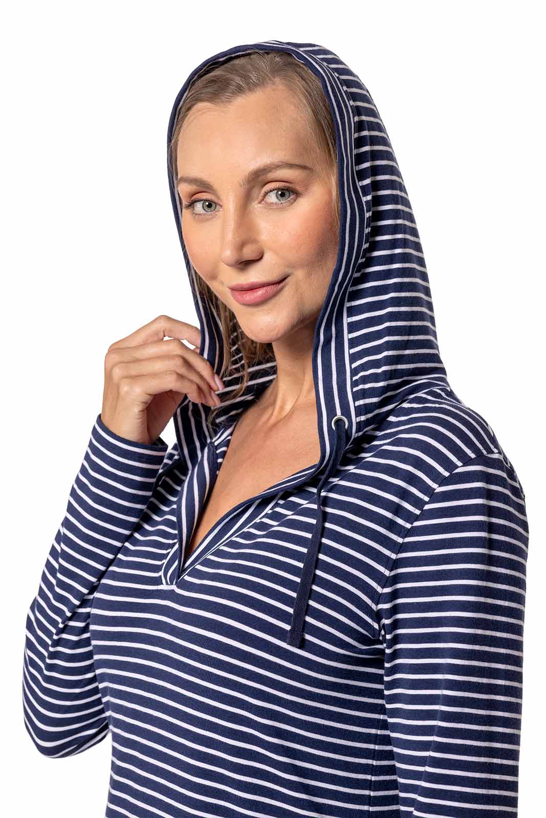 Women's Catalina Cover-Up Dress with Pockets | Navy/White Stripe - Image 6
