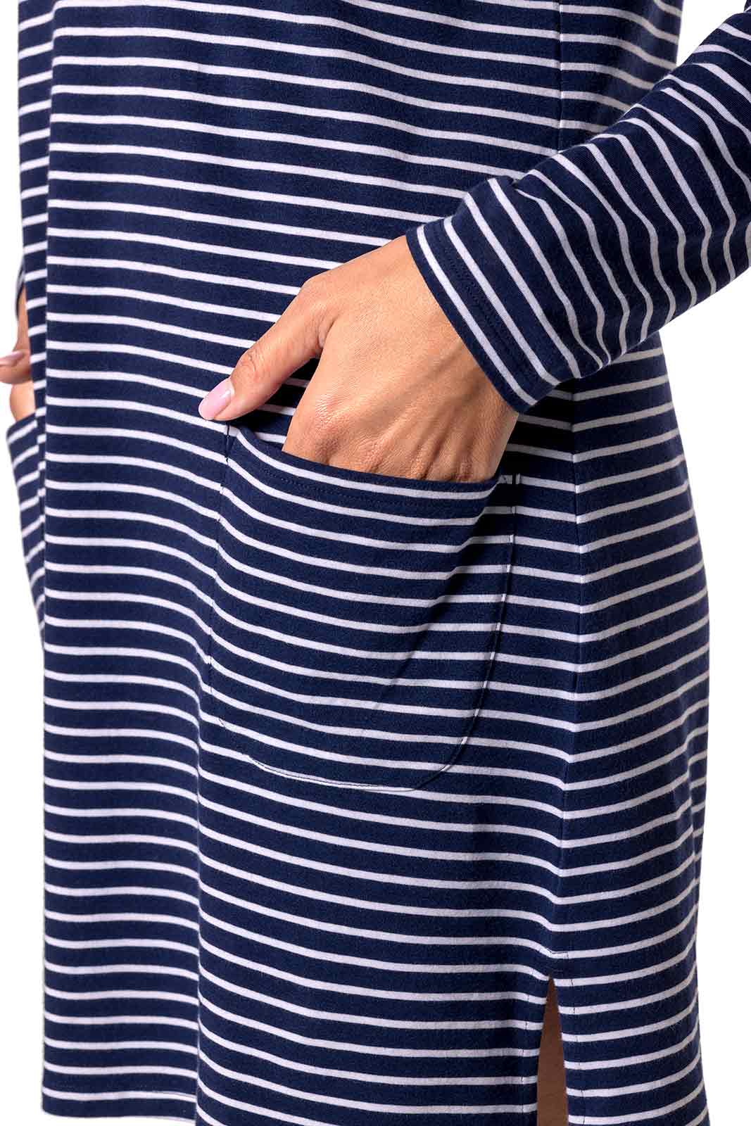 Women's Catalina Cover-Up Dress with Pockets | Navy/White Stripe - Image 7