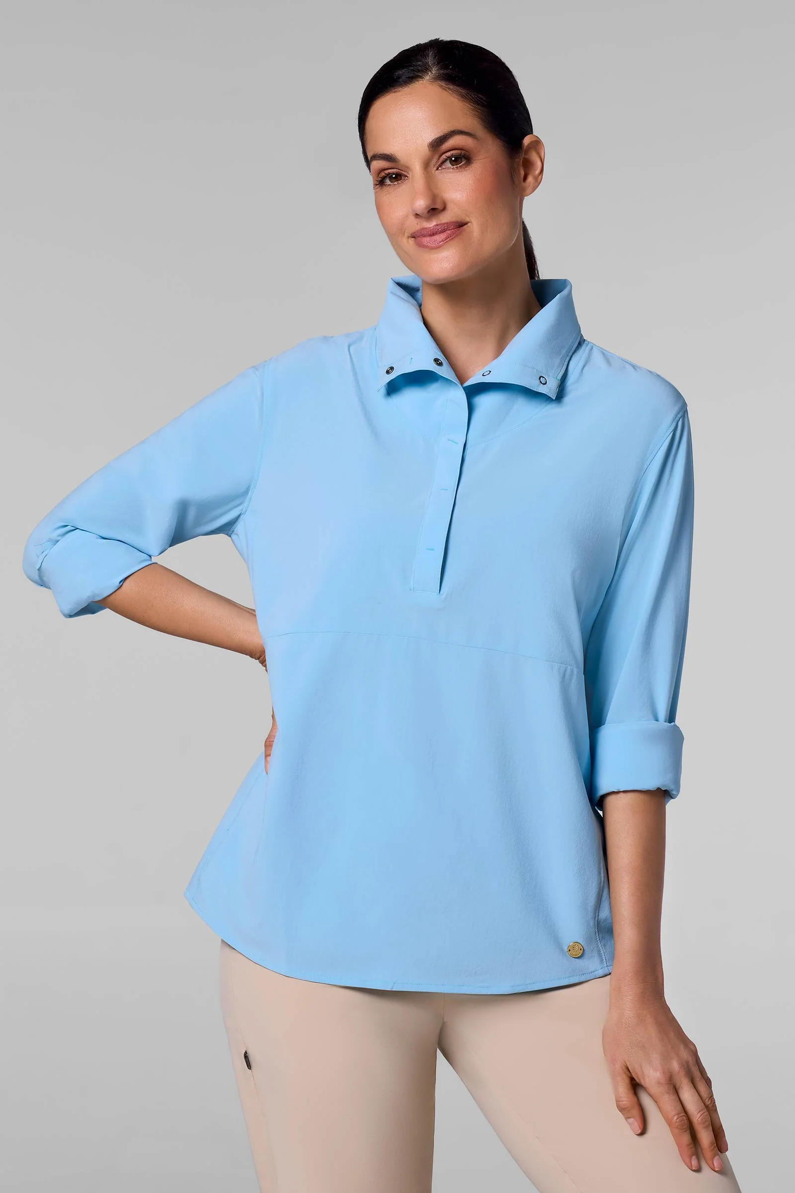 Women's Catona Funnel Neck Long Sleeve Top | Arctic Blue Stripe