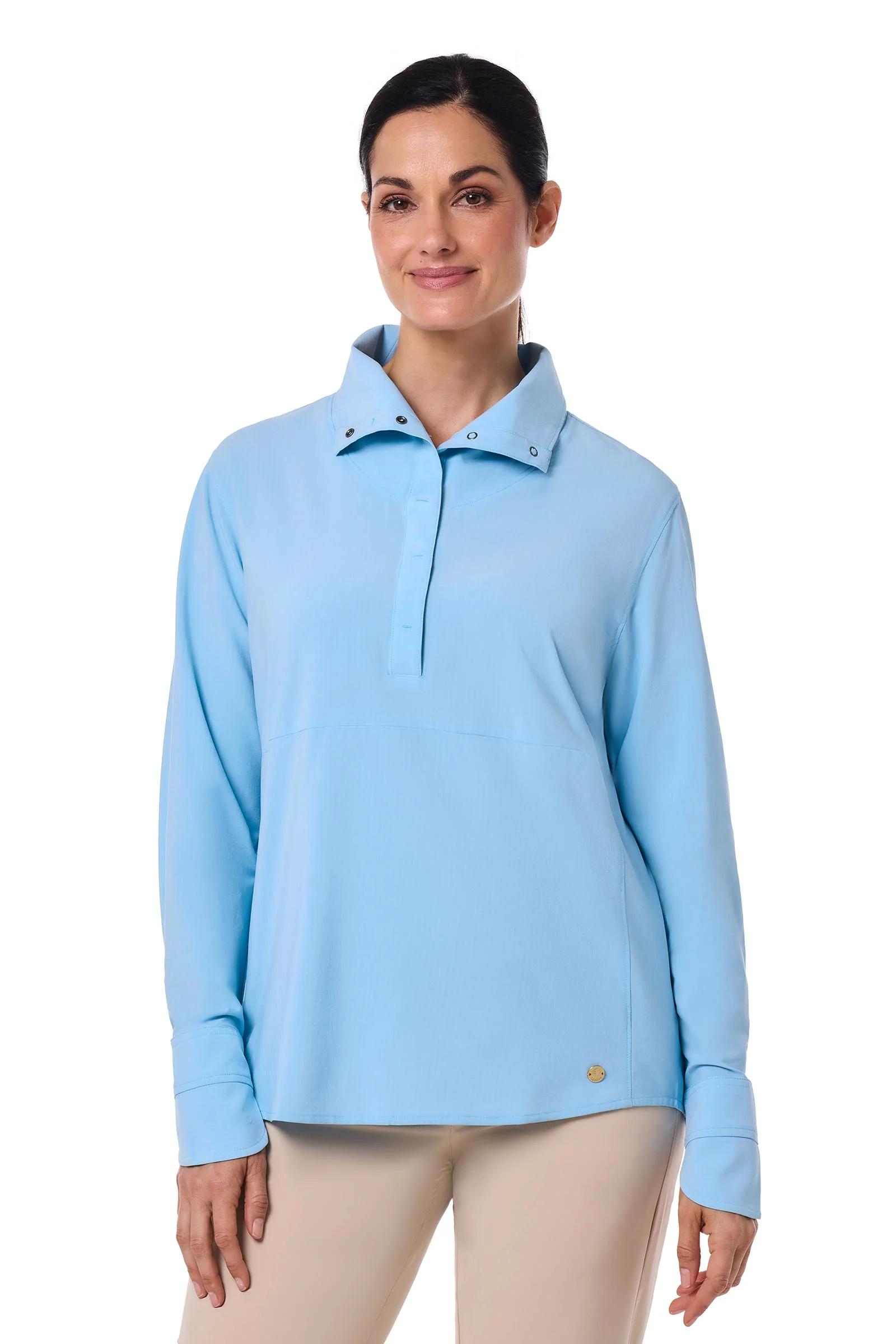 Women's Catona Funnel Neck Long Sleeve Top | Arctic Blue Stripe - Image 2
