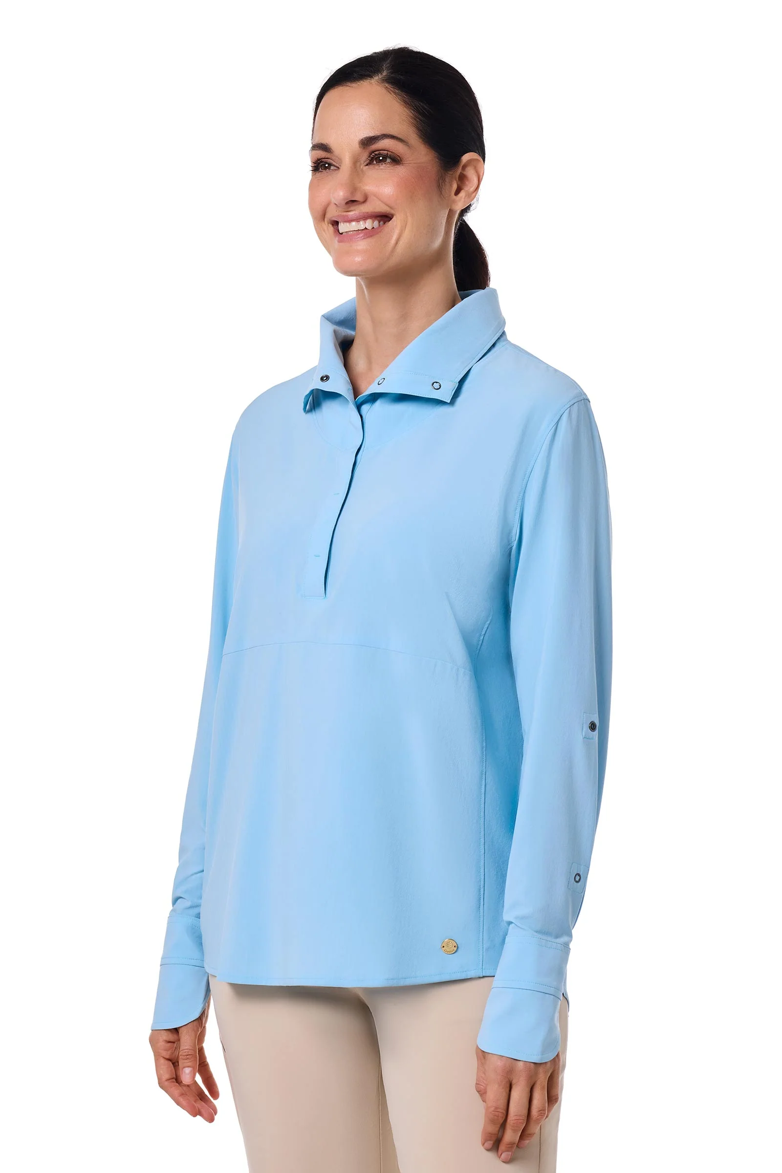 Women's Catona Funnel Neck Long Sleeve Top | Arctic Blue Stripe - Image 3