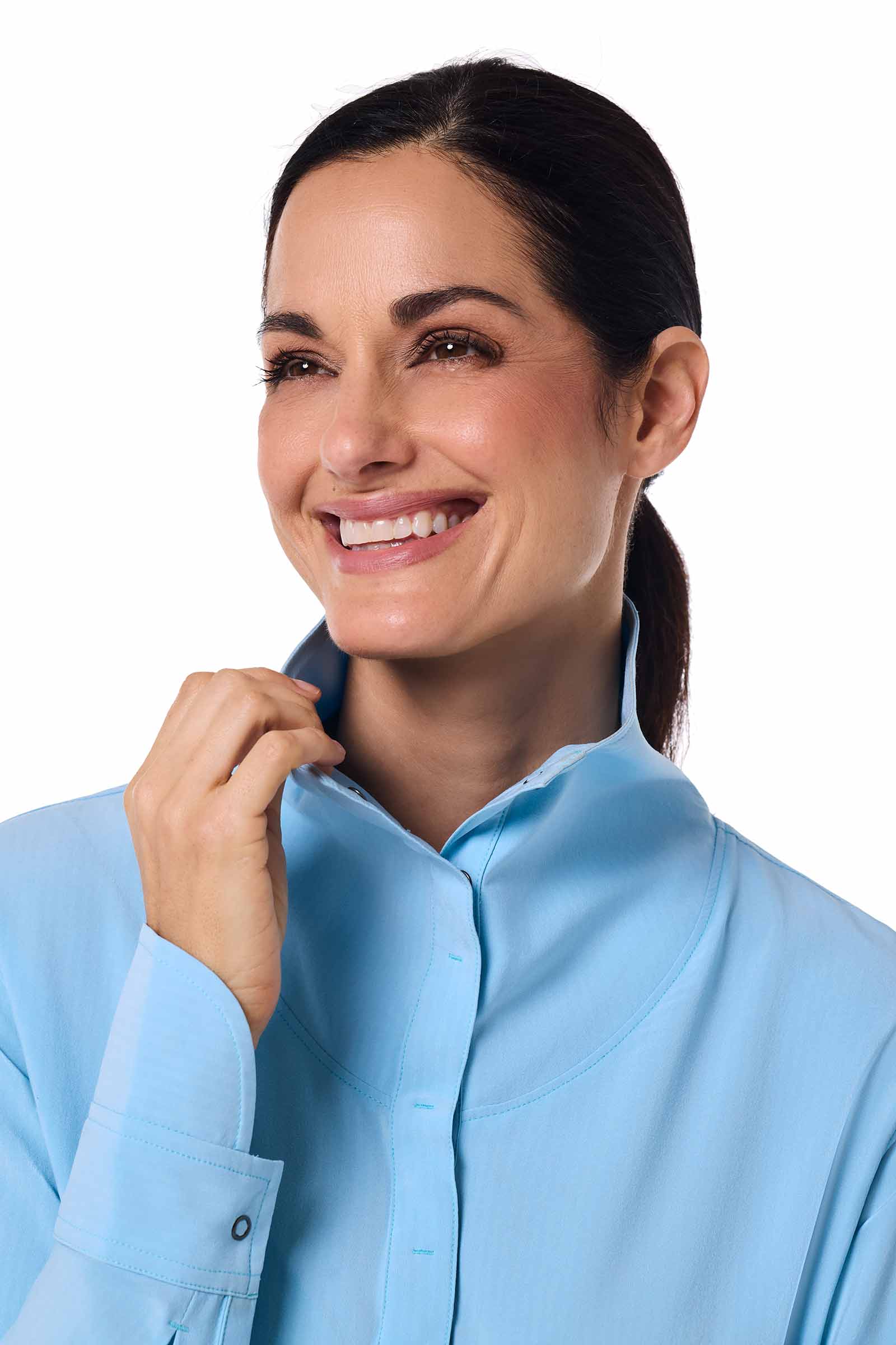 Women's Catona Funnel Neck Long Sleeve Top | Arctic Blue Stripe - Image 7