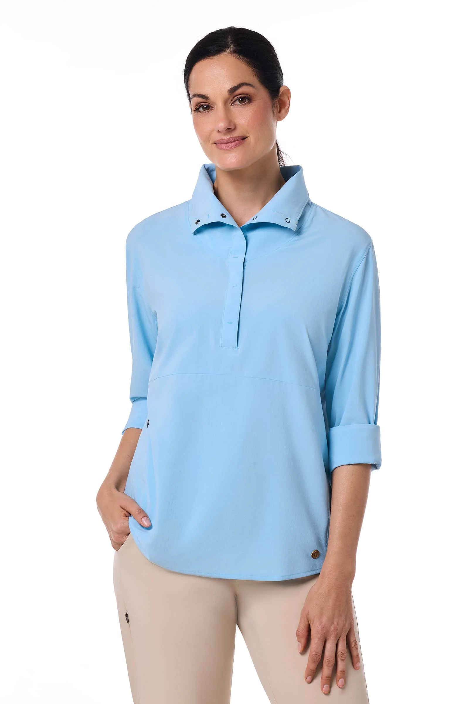 Women's Catona Funnel Neck Long Sleeve Top | Arctic Blue Stripe - Image 9