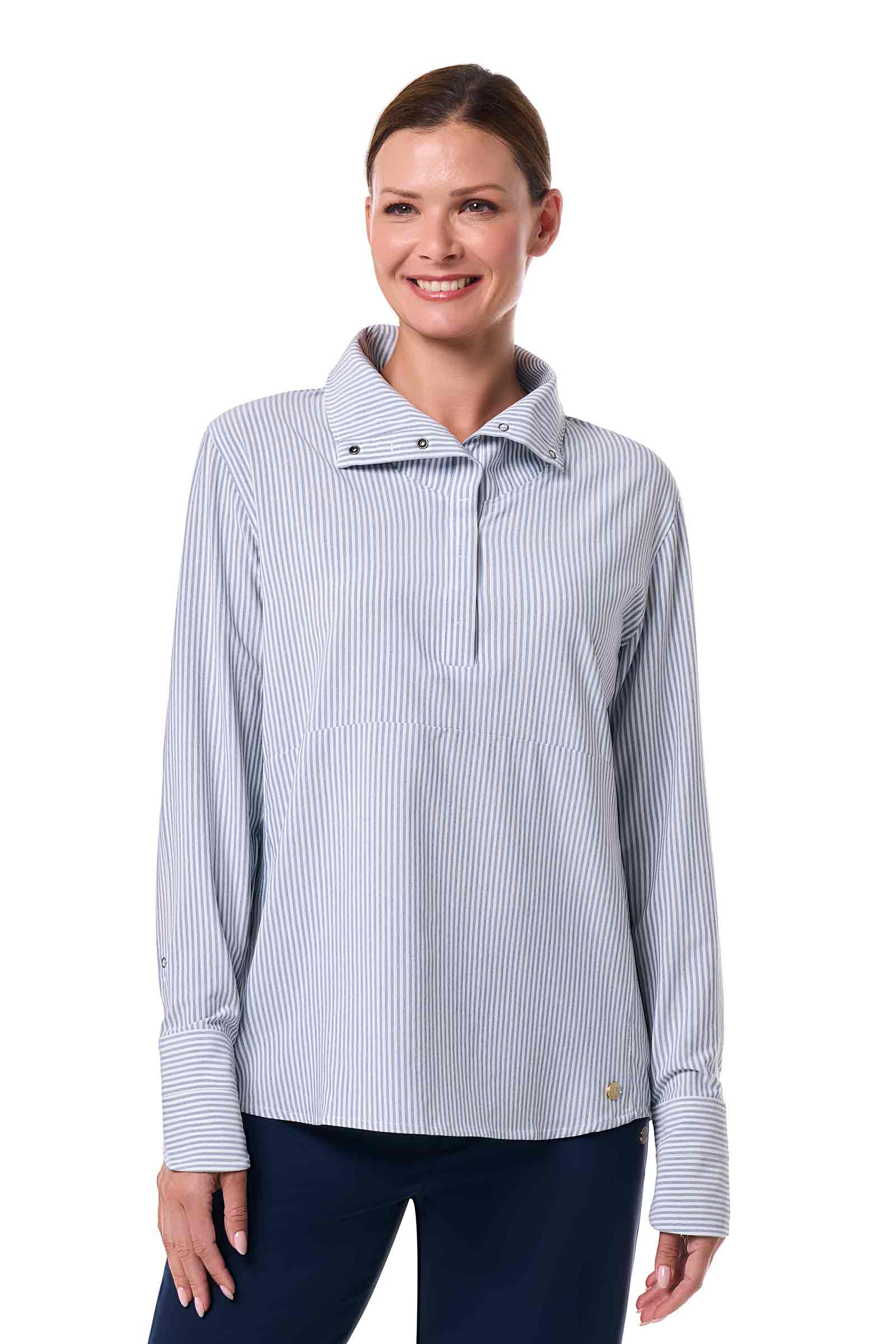 Women's Catona Funnel Neck Long Sleeve Top | White/Navy Stripe - Image 2
