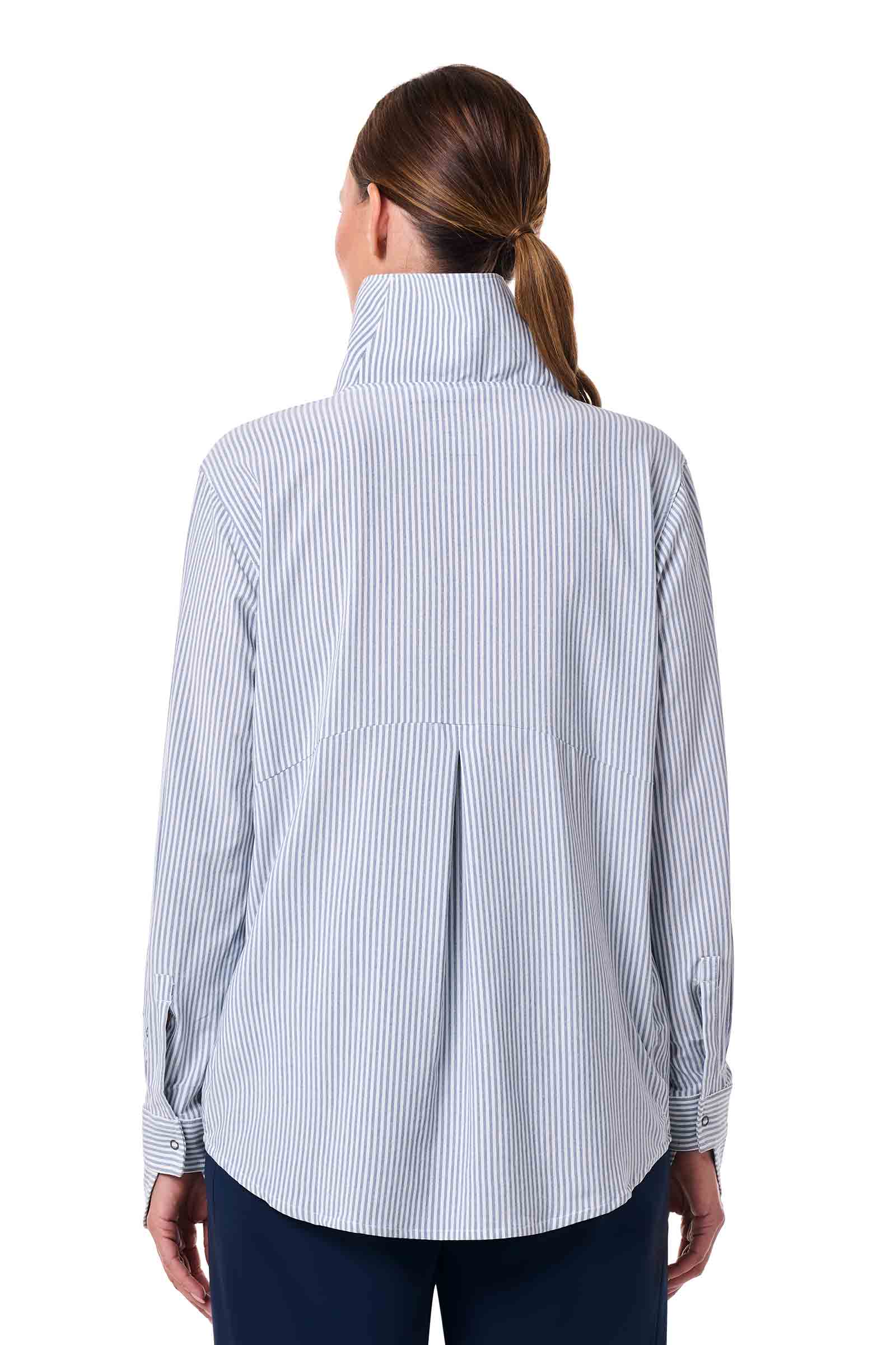 Women's Catona Funnel Neck Long Sleeve Top | White/Navy Stripe - Image 4