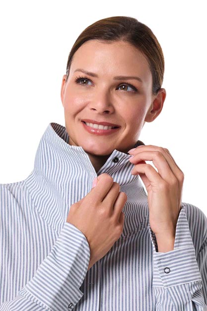 Women's Catona Funnel Neck Long Sleeve Top | White/Navy Stripe - Image 5