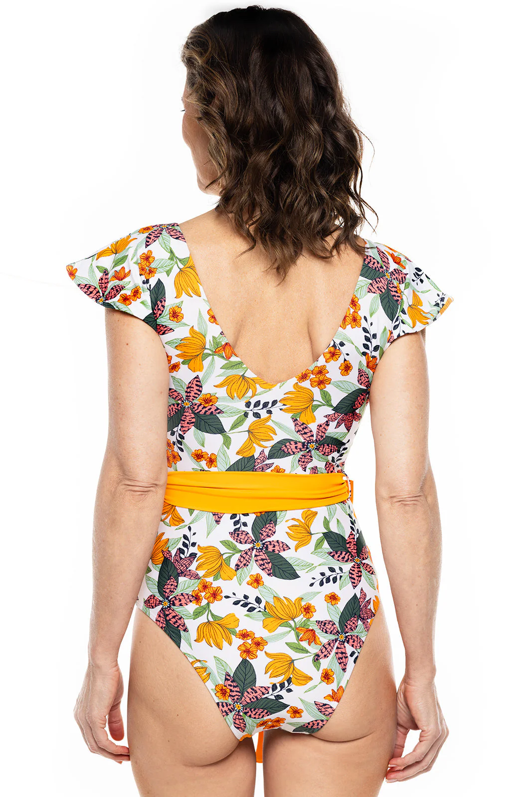 Women's Coconut Grove Flutter Sleeve Swimsuit | Apricot Crush Floral Paradise - Image 2
