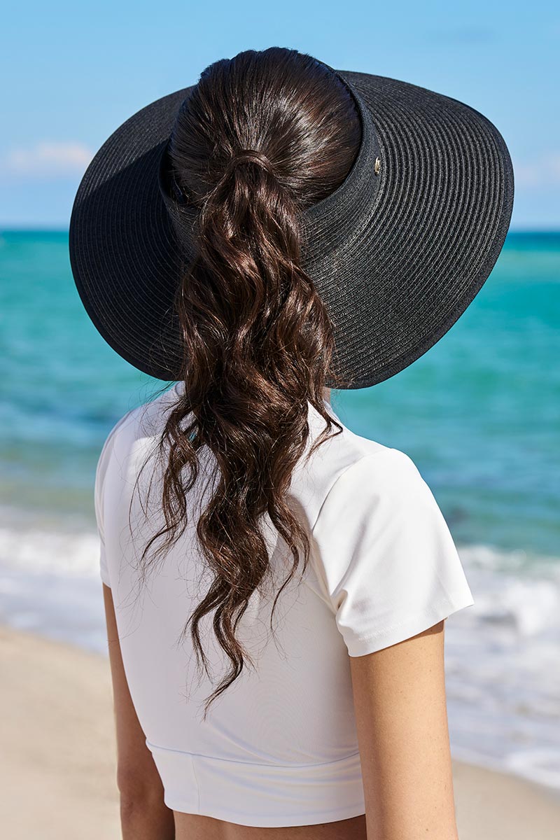 Women's Coolibar Rolled Packable Braid Visor | Black - Image 2