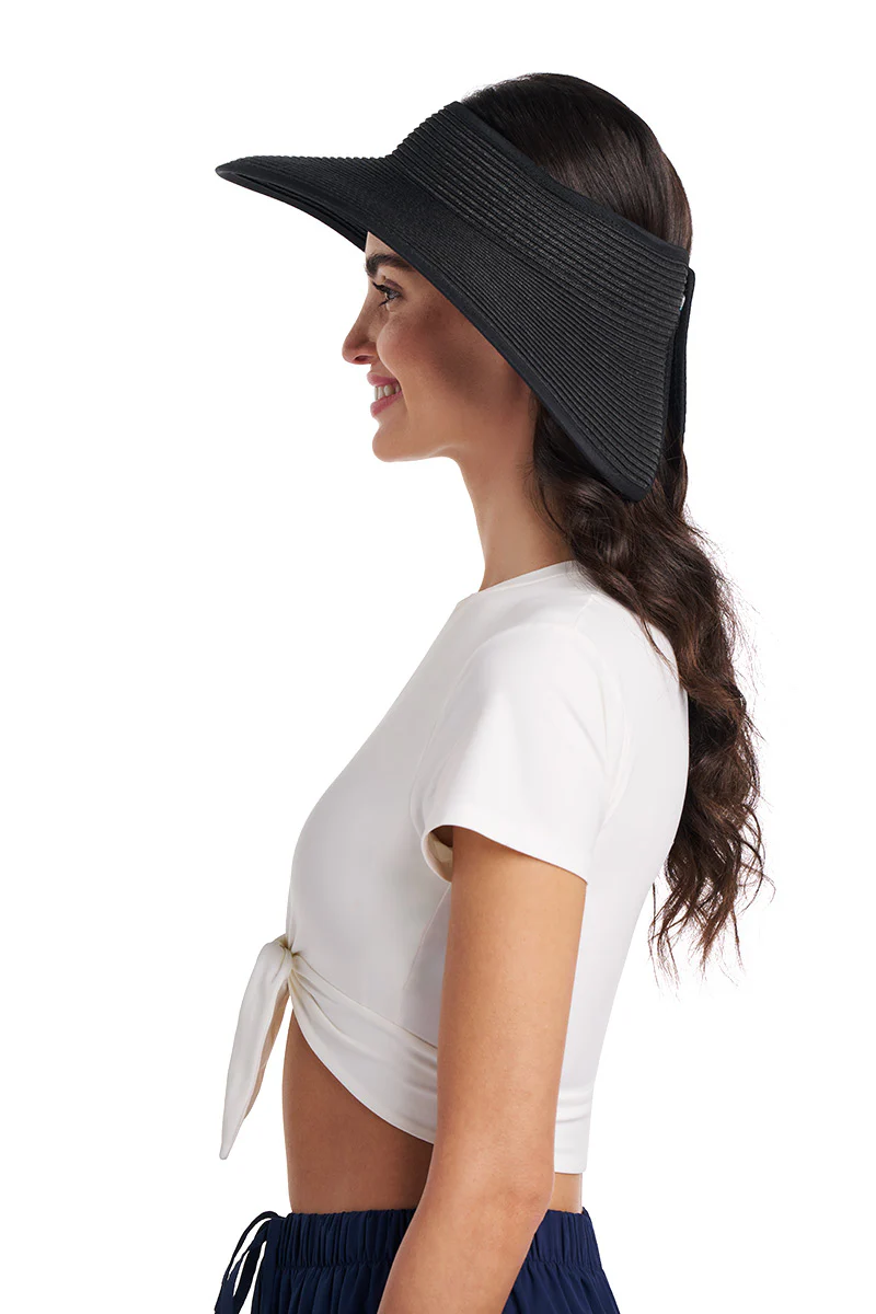 Women's Coolibar Rolled Packable Braid Visor | Black - Image 6
