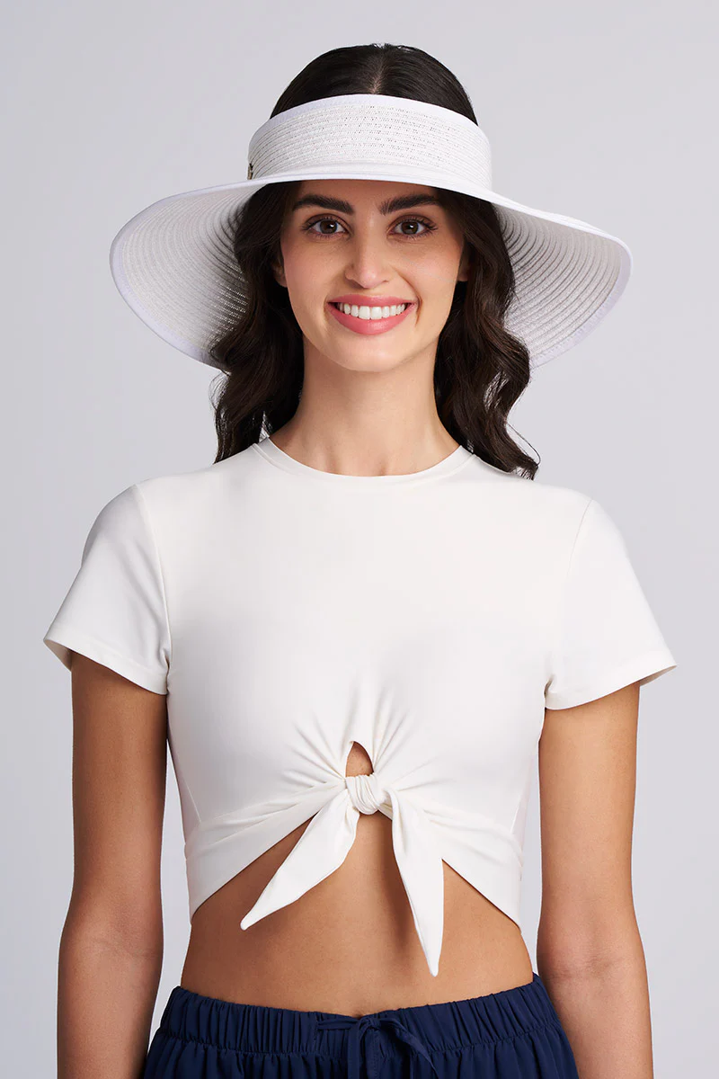 Women's Coolibar Rolled Packable Braid Visor | White - Image 3