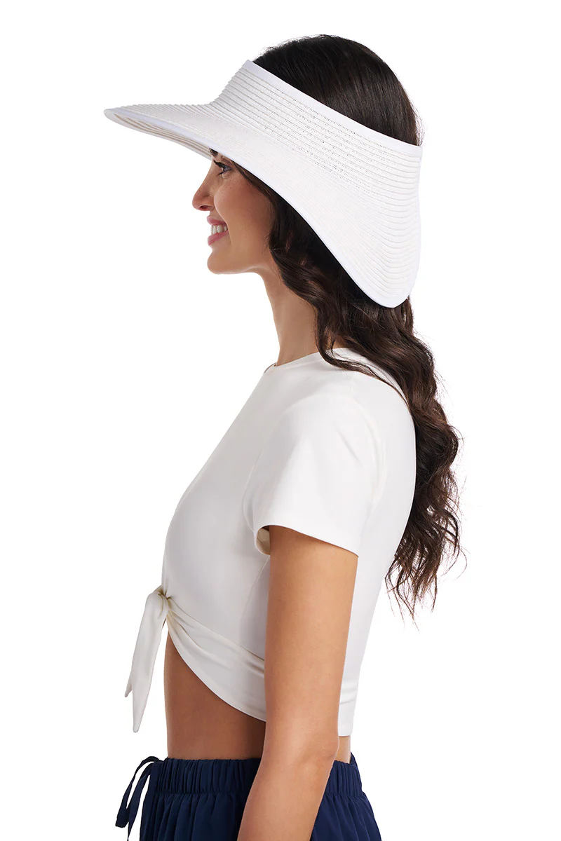 Women's Coolibar Rolled Packable Braid Visor | White - Image 6