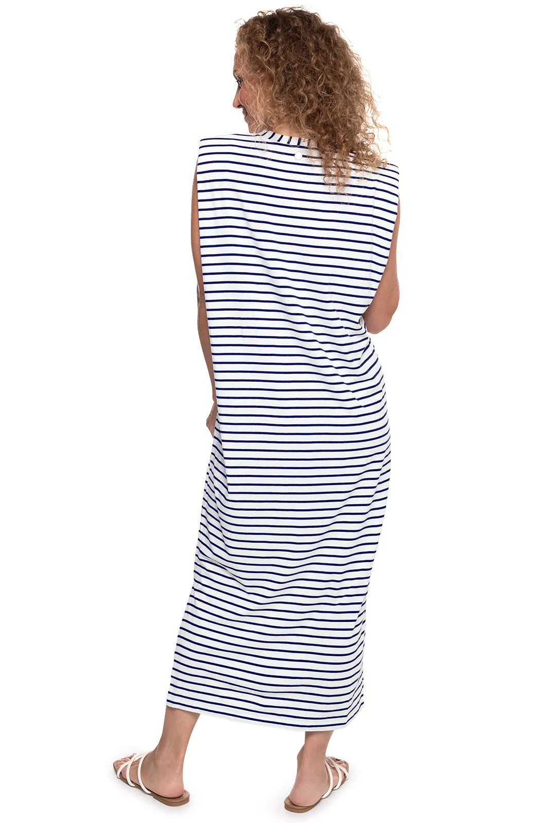 Women's Coral Way Sleeveless Midi Dress | White/Navy Stripe - Image 3