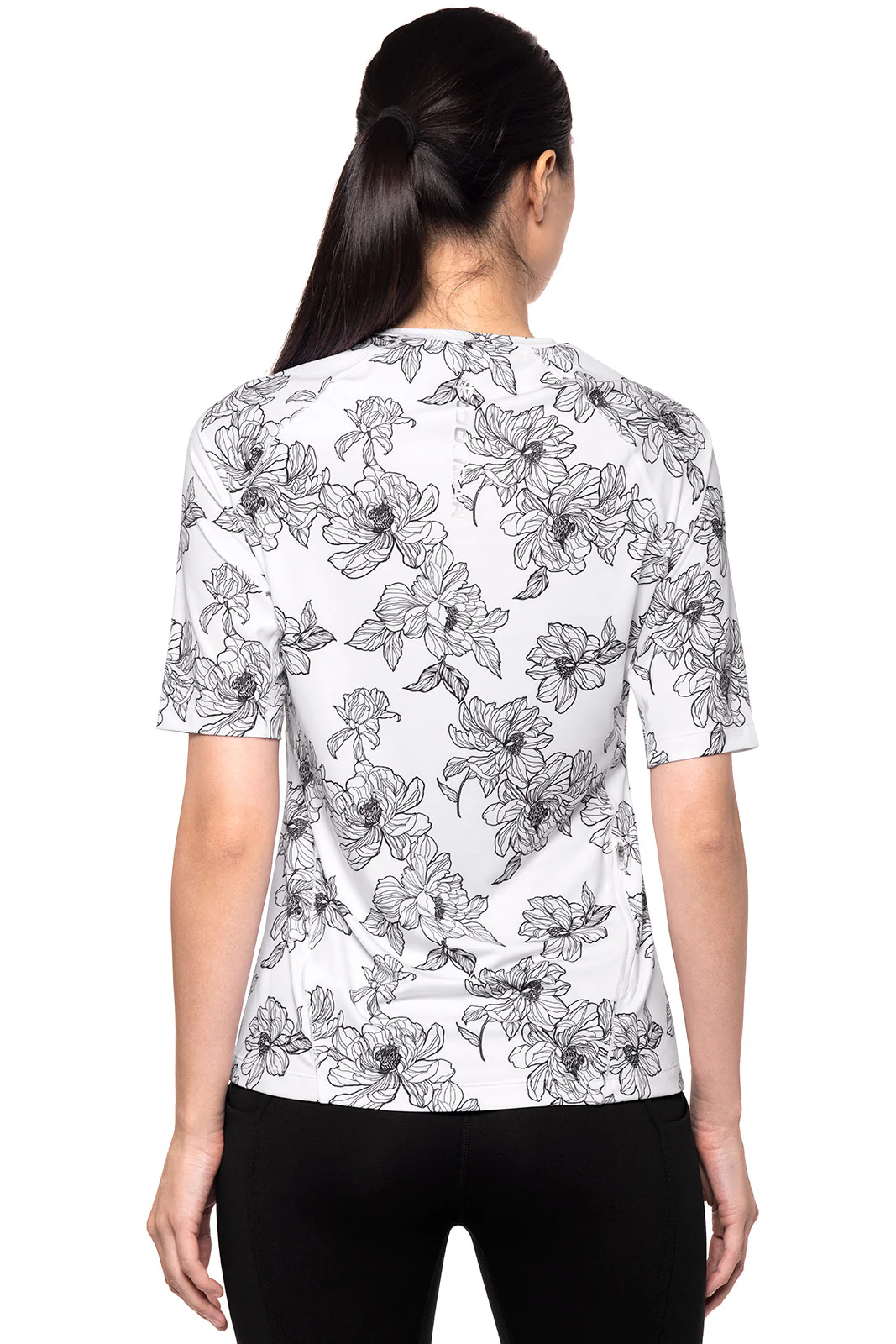 Women's Devi Short Sleeve Fitness Shirt | White/Black Perfect Peony - Image 3