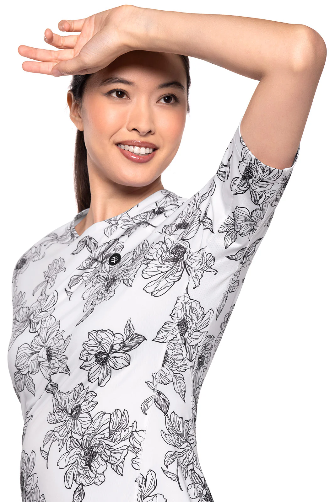 Women's Devi Short Sleeve Fitness Shirt | White/Black Perfect Peony - Image 5