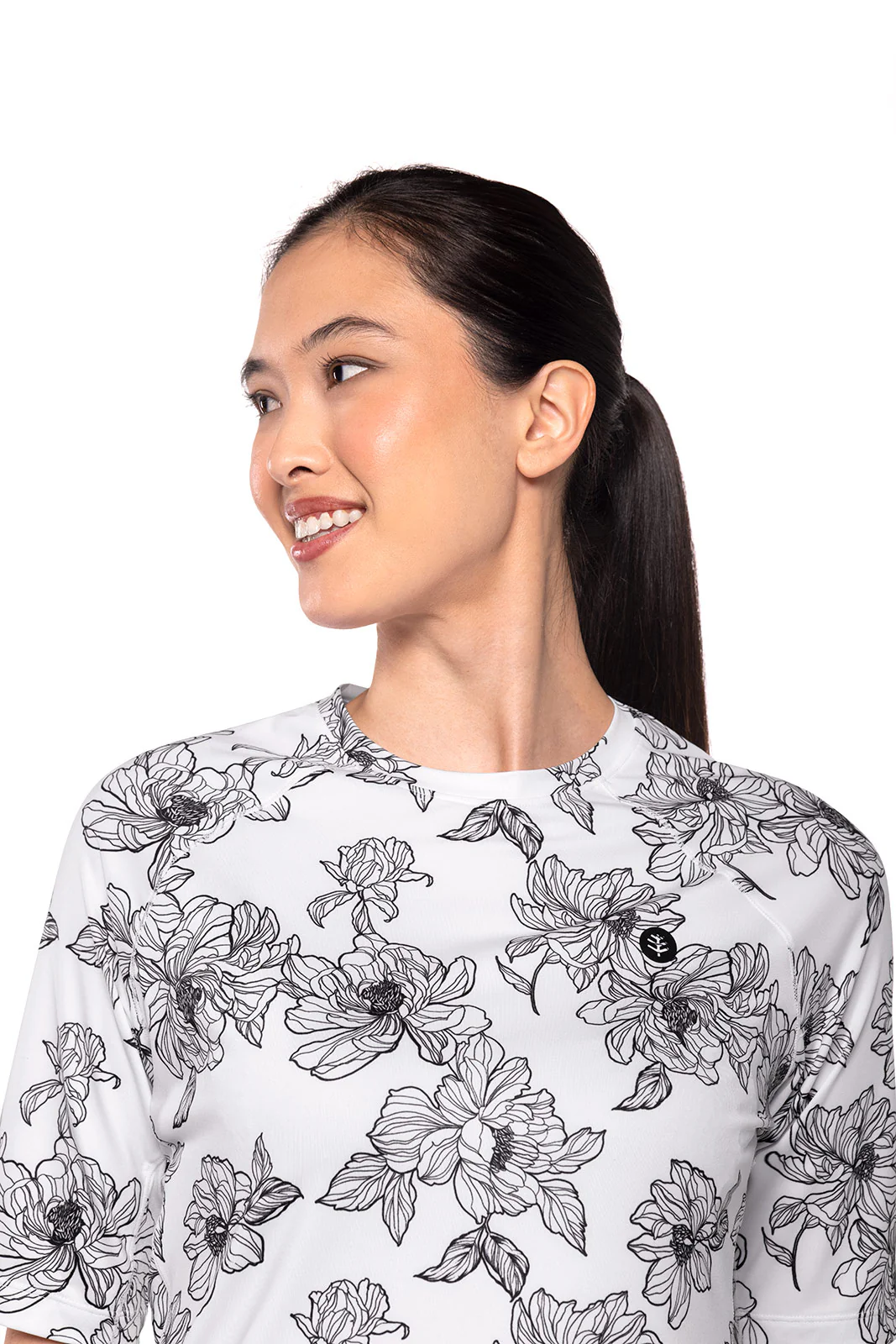 Women's Devi Short Sleeve Fitness Shirt | White/Black Perfect Peony - Image 6