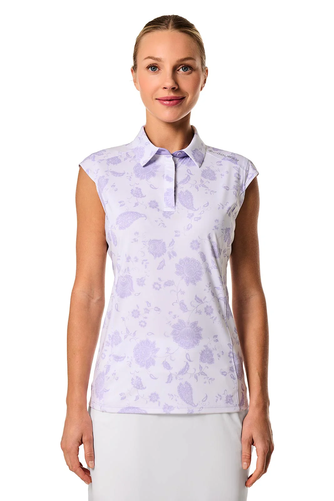 Women's Dew-Sweeper Performance Sleeveless Polo | White Floral Paisley - Image 2
