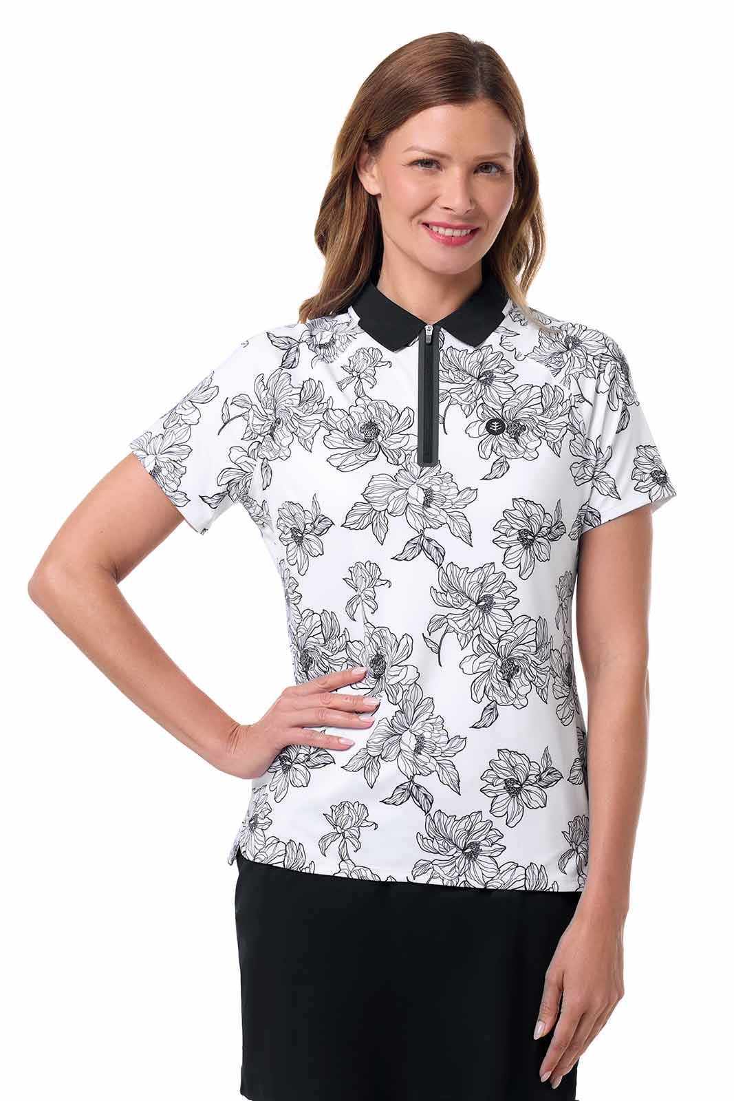 CourtLine Short Sleeve Polo | White/Black Perfect Peony - Image 2