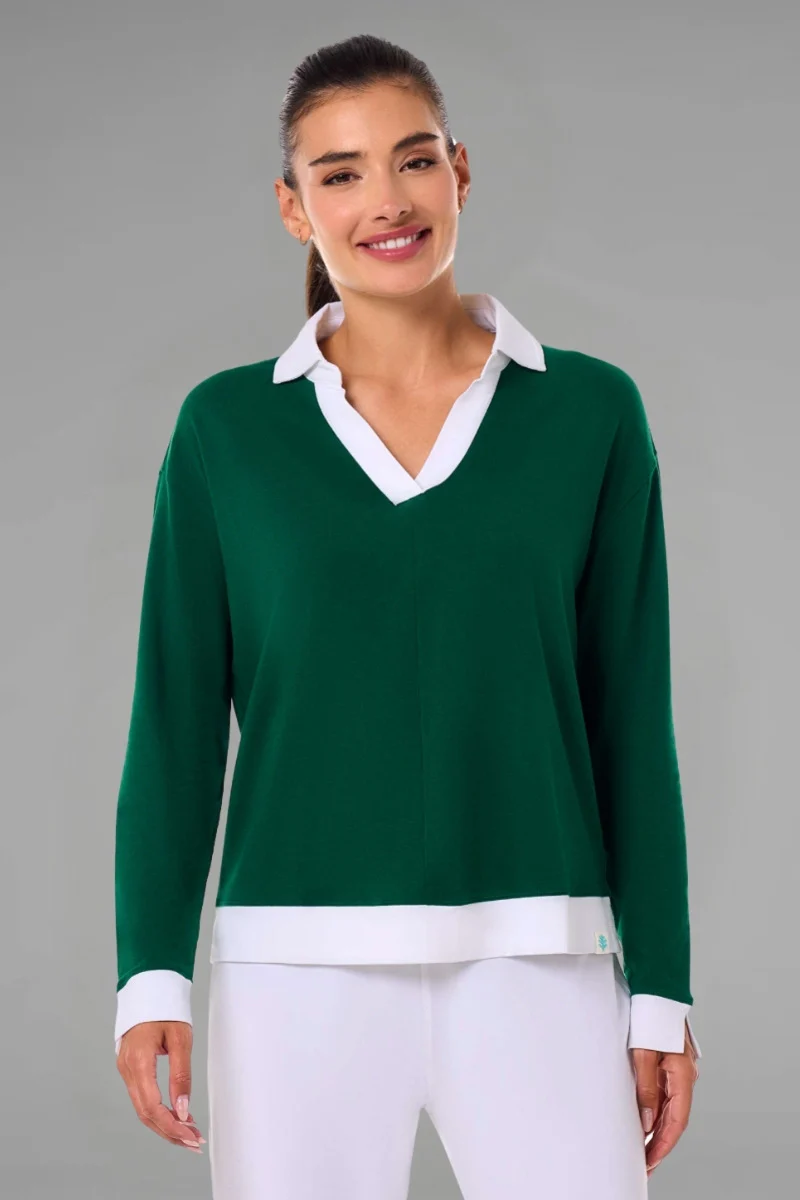 Women's Fontainebleau 2.0 Long Sleeve Collared Polo | Eden Green