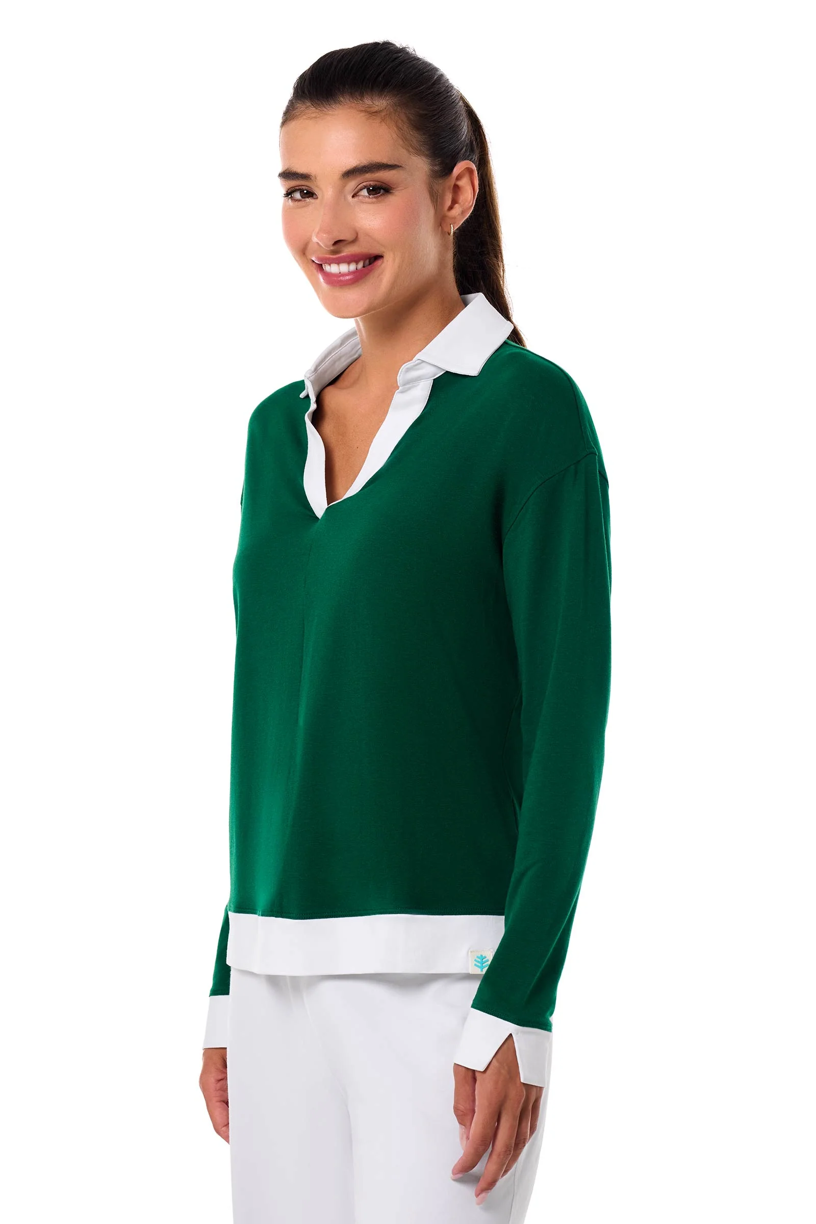 Women's Fontainebleau 2.0 Long Sleeve Collared Polo | Eden Green - Image 2