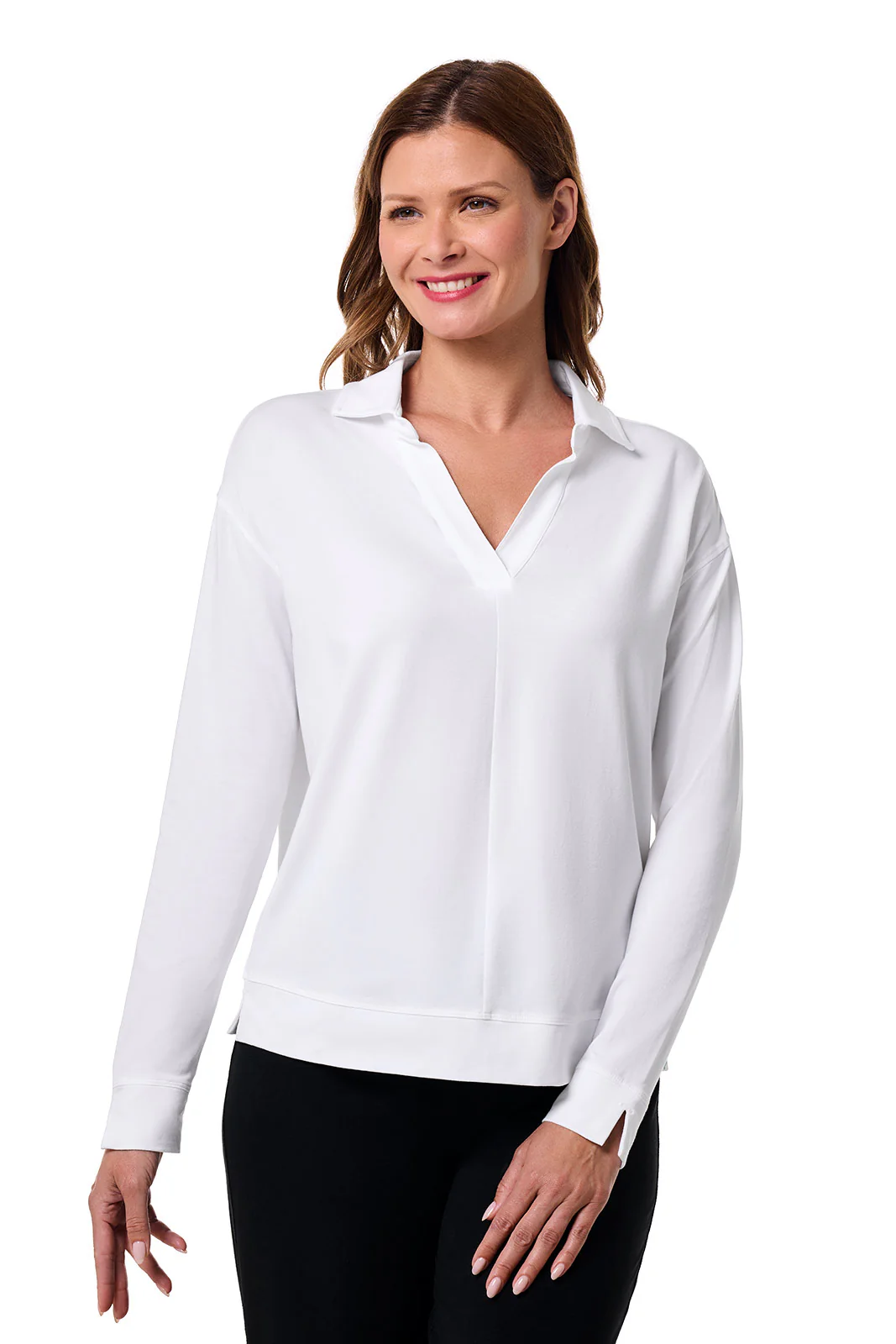 Women's Fontainebleau 2.0 Long Sleeve Collared Polo | White - Image 2