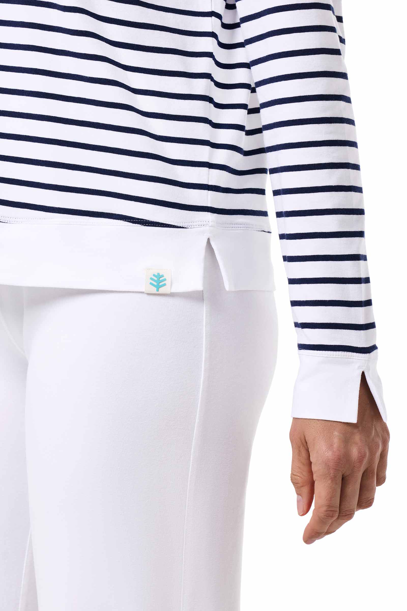 Women's Fontainebleau 2.0 Long Sleeve Collared Polo | White/Navy Stripe - Image 5