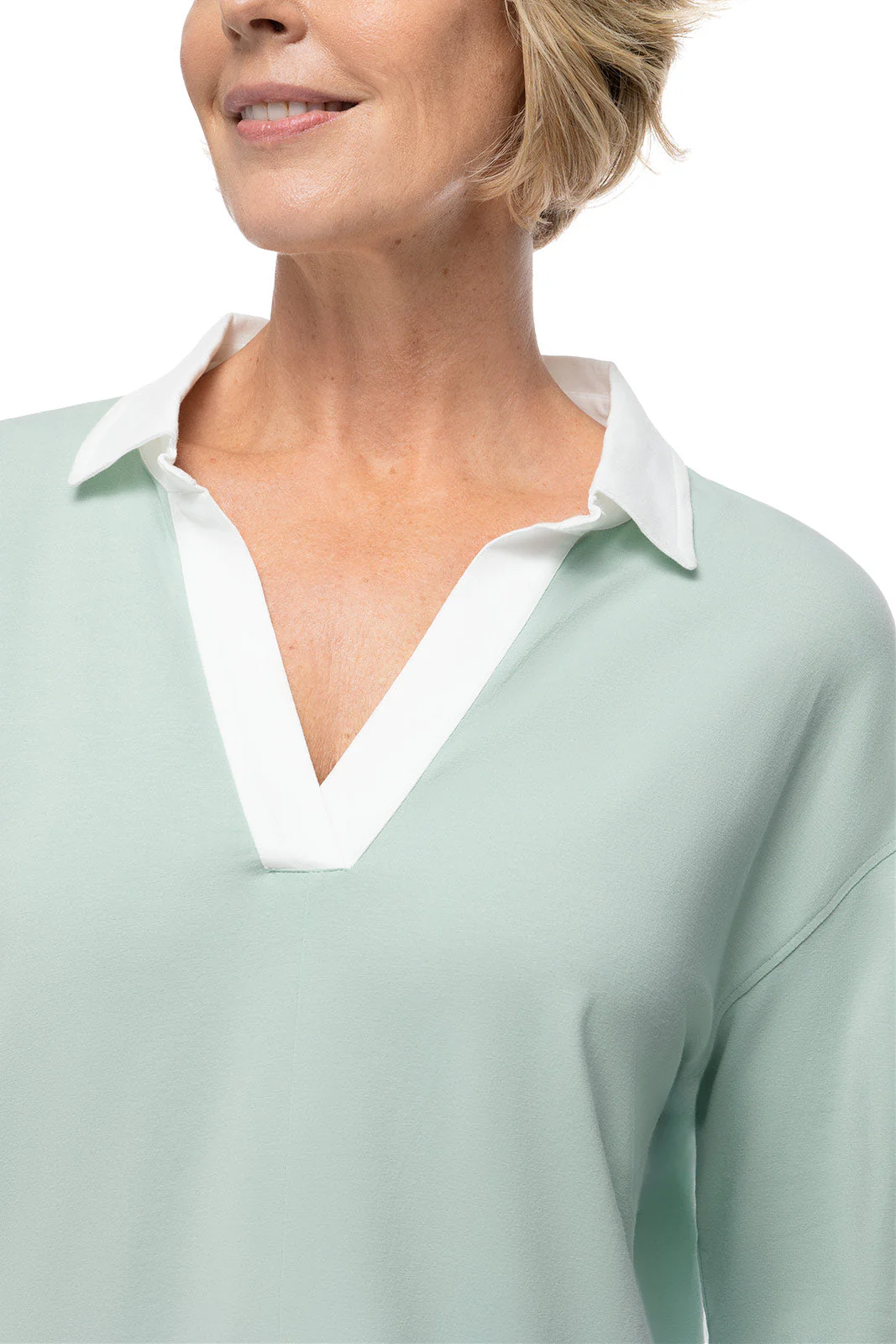 Women's Fountainbleau Long Sleeve Collared Polo | Misty Aqua - Image 4