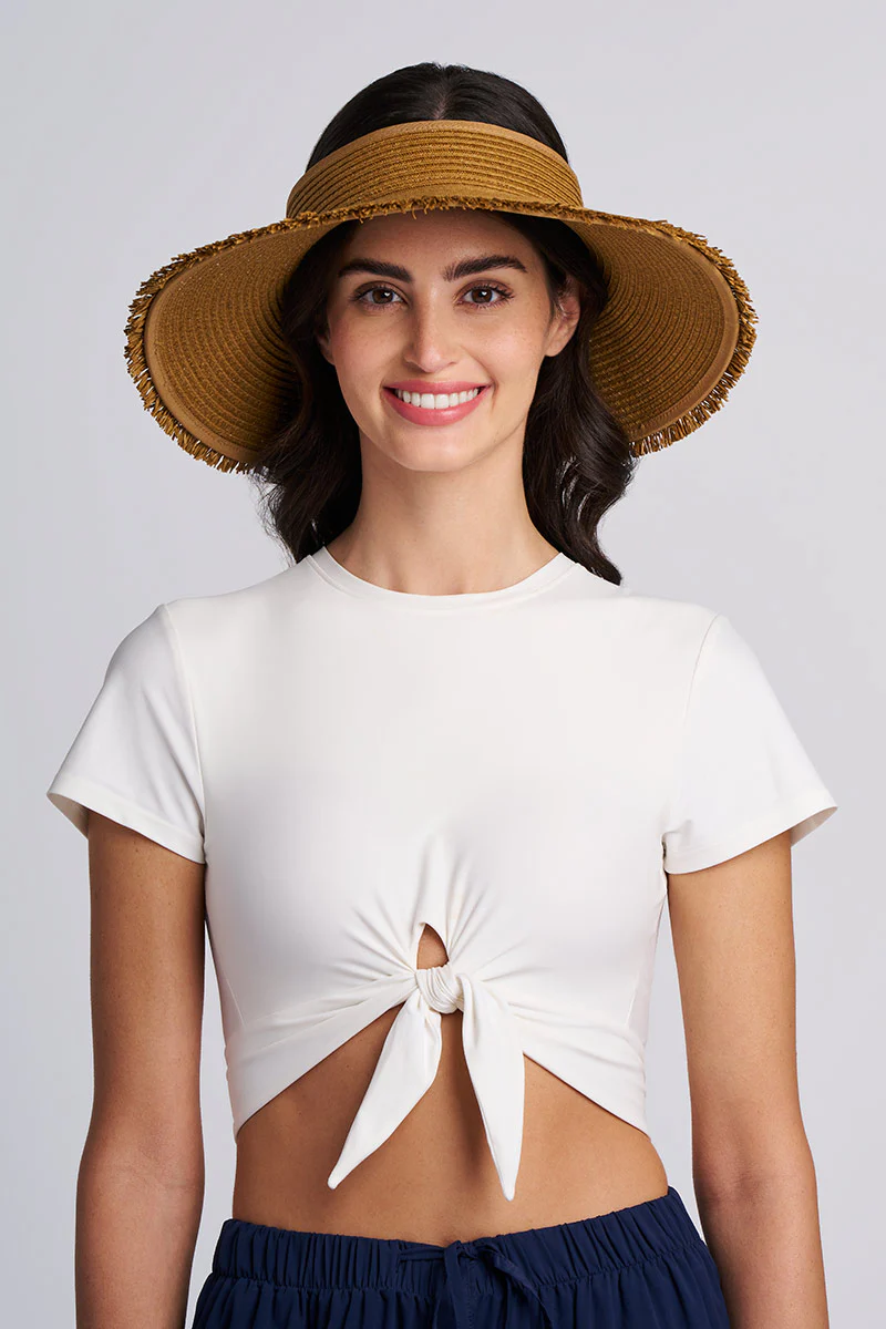 Women's Frayed Coolibar Rolled Packable Braid Visor | Toast - Image 3