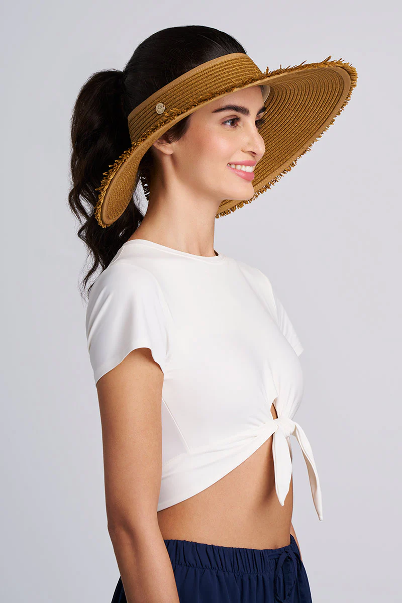 Women's Frayed Coolibar Rolled Packable Braid Visor | Toast - Image 4