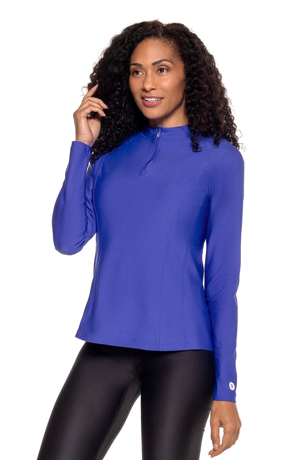 Women's Freestyle Long Sleeve Quarter Zip Rash Guard | Baja Blue - Image 2