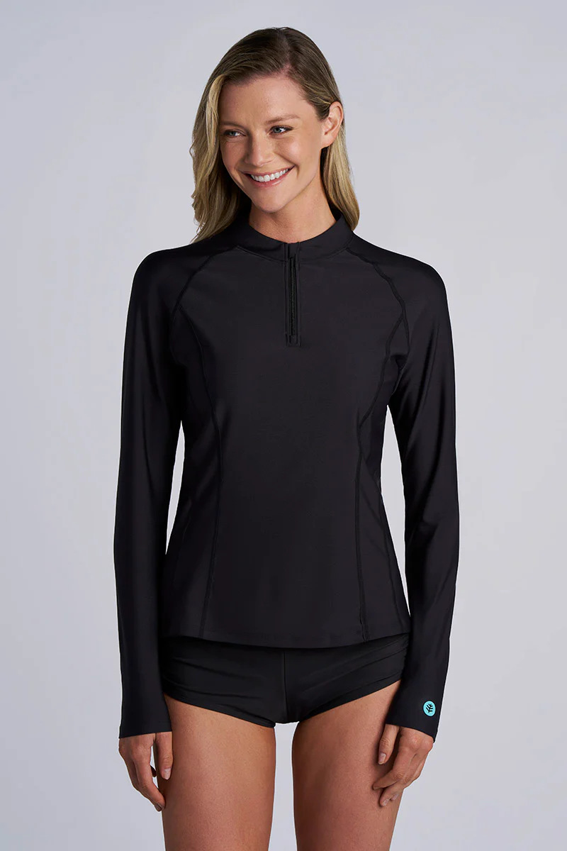 Women's Freestyle Long Sleeve Quarter Zip Rash Guard | Black