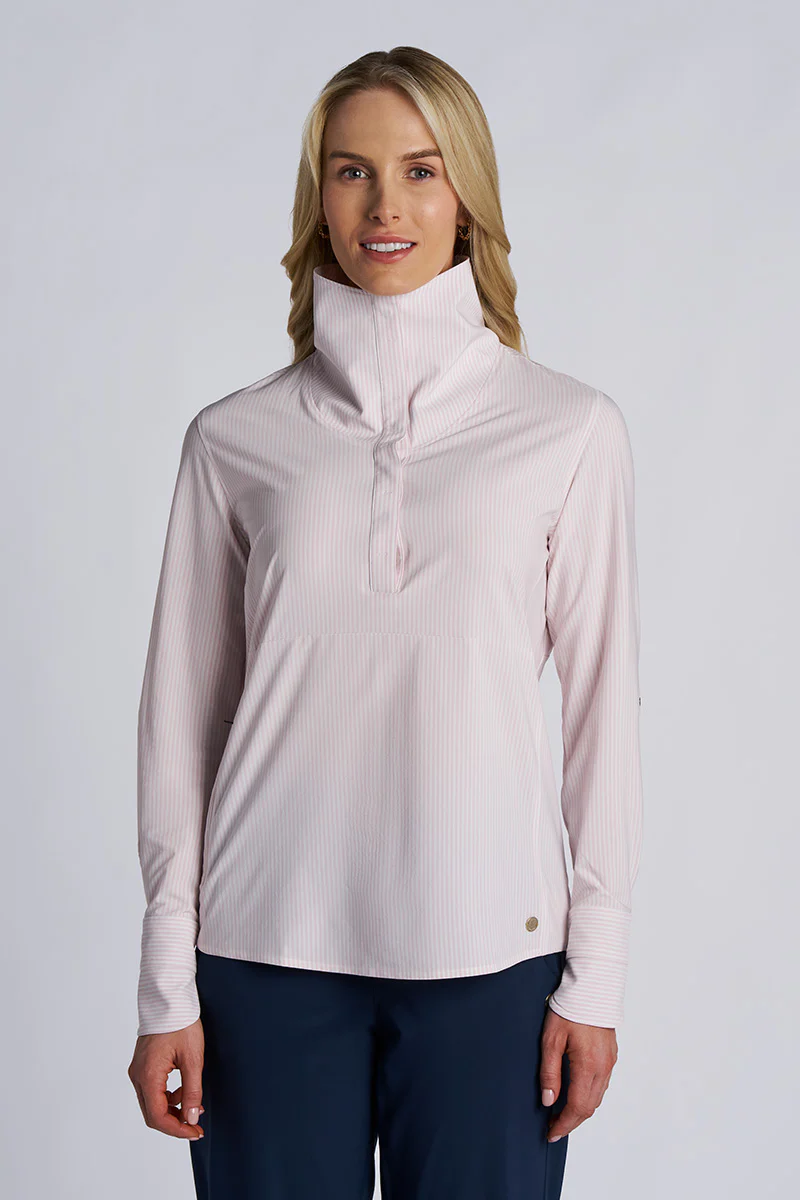 Women's Catona Funnel Neck Long Sleeve Top | White/Powder Stripe - Image 2