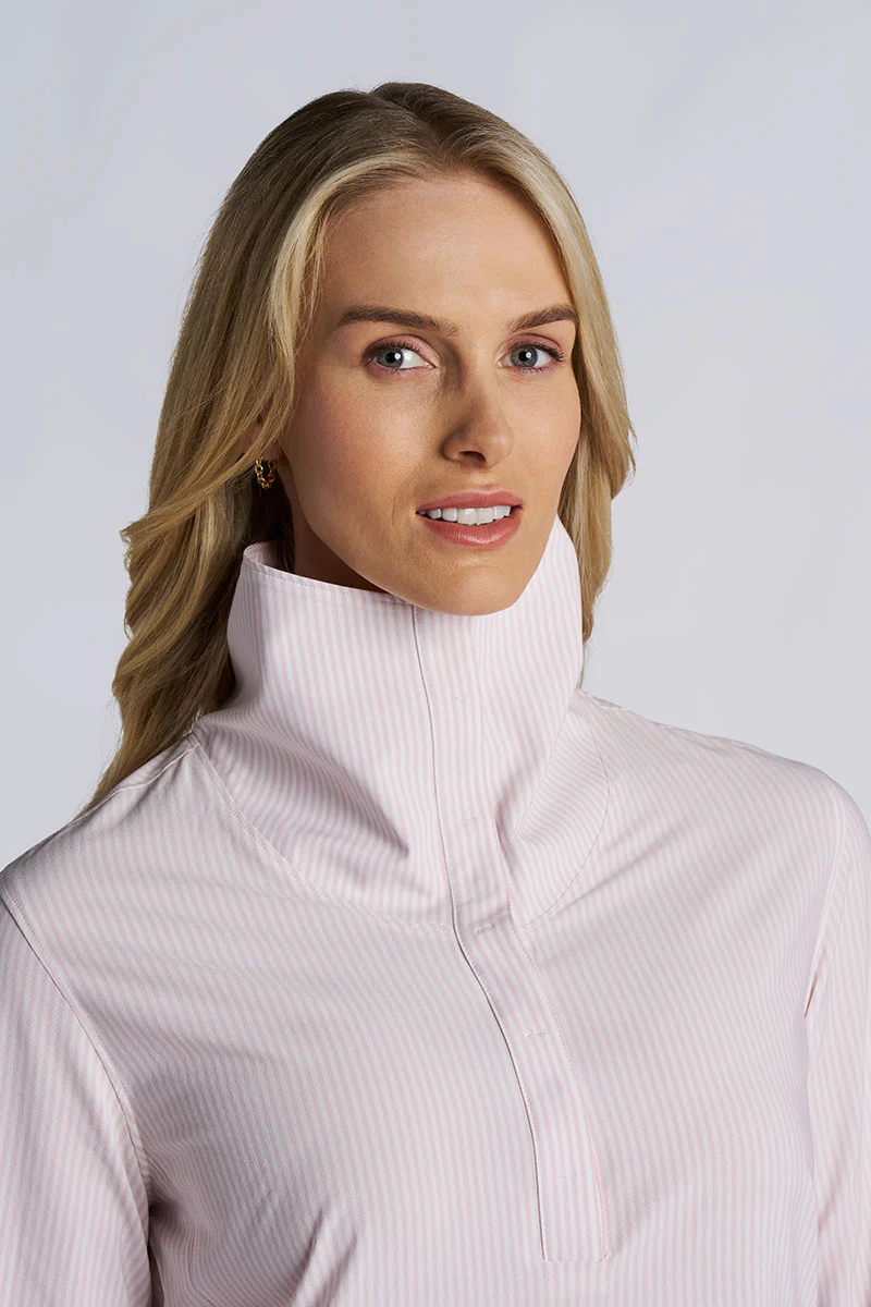 Women's Catona Funnel Neck Long Sleeve Top | White/Powder Stripe - Image 3