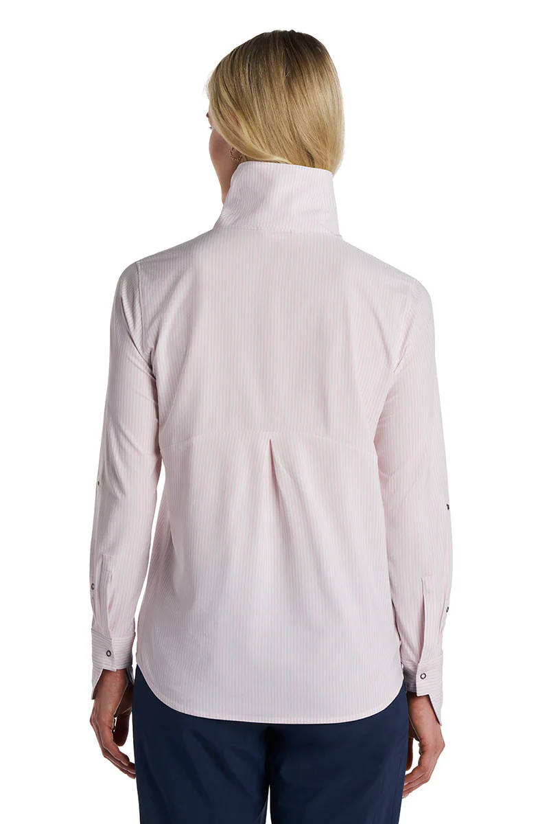 Women's Catona Funnel Neck Long Sleeve Top | White/Powder Stripe - Image 5