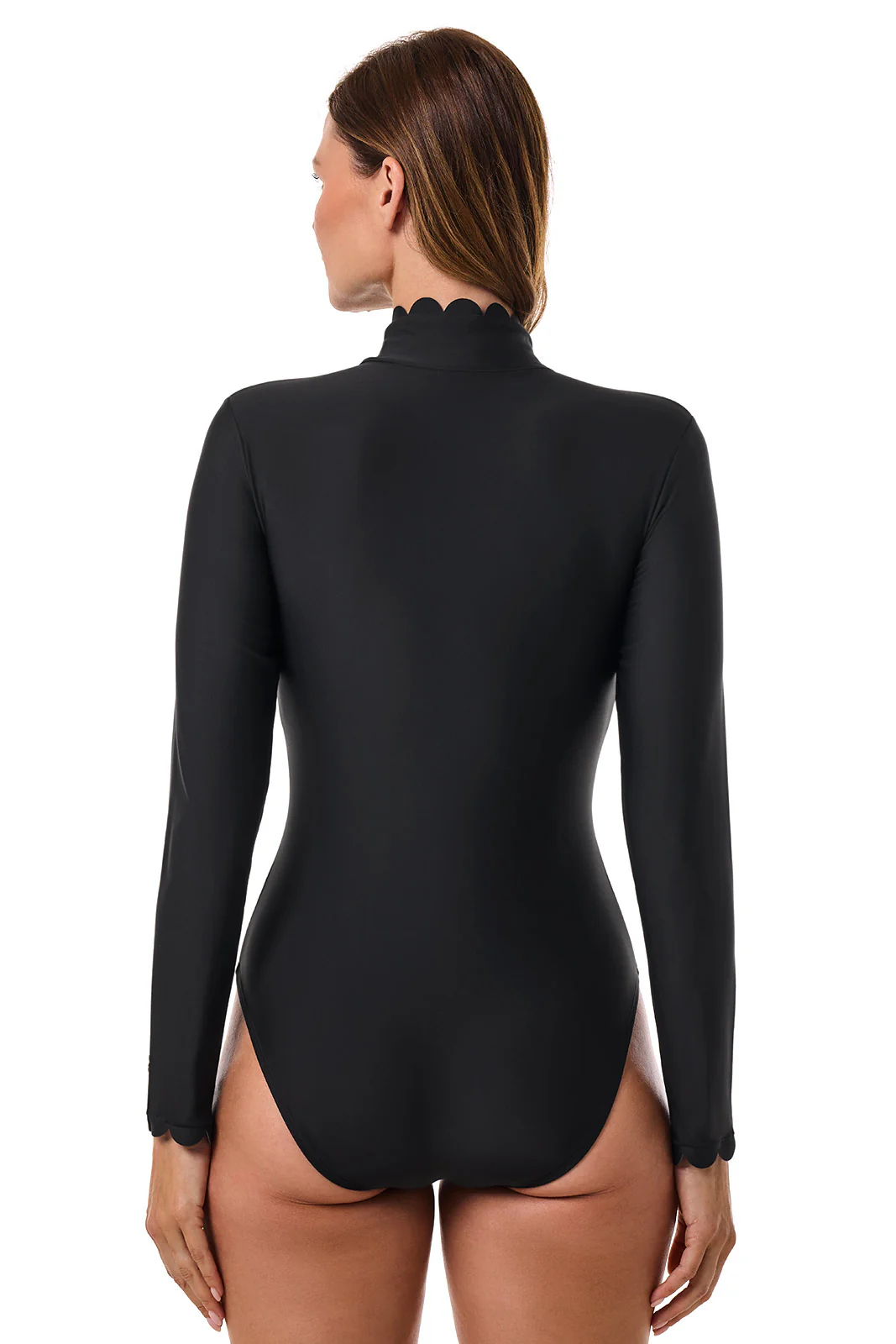 Women's Great Star Scallop Long Sleeve Swimsuit | Black - Image 4