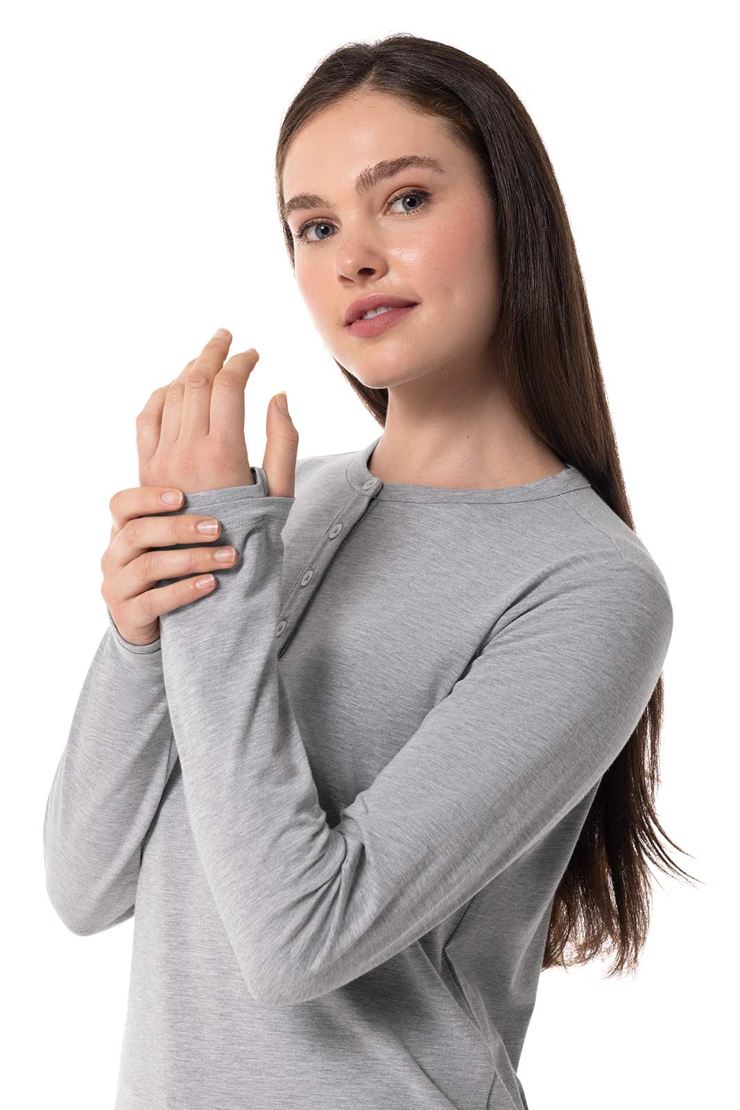 Women's Hallandale Long Sleeve Henley T-Shirt | Grey Heather - Image 6