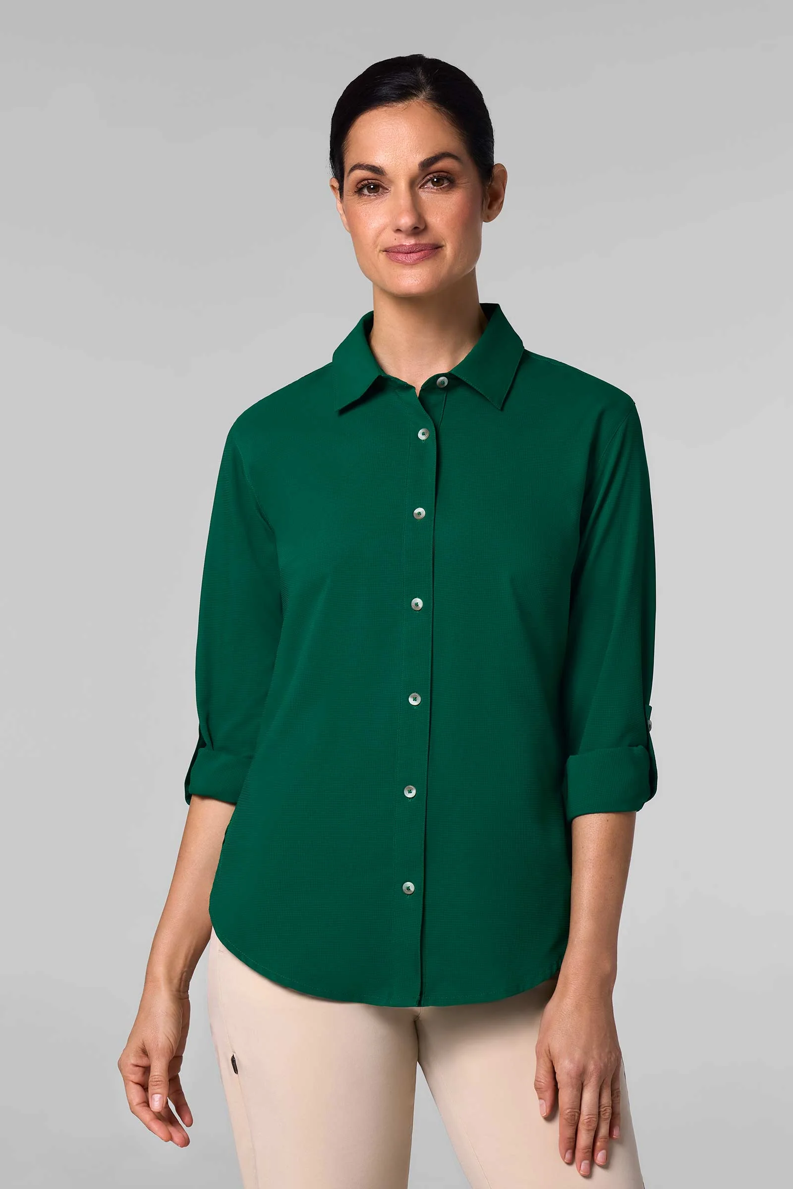Women's Hepburn Shirt with Roll-Up Sleeves | Eden Green - Image 2