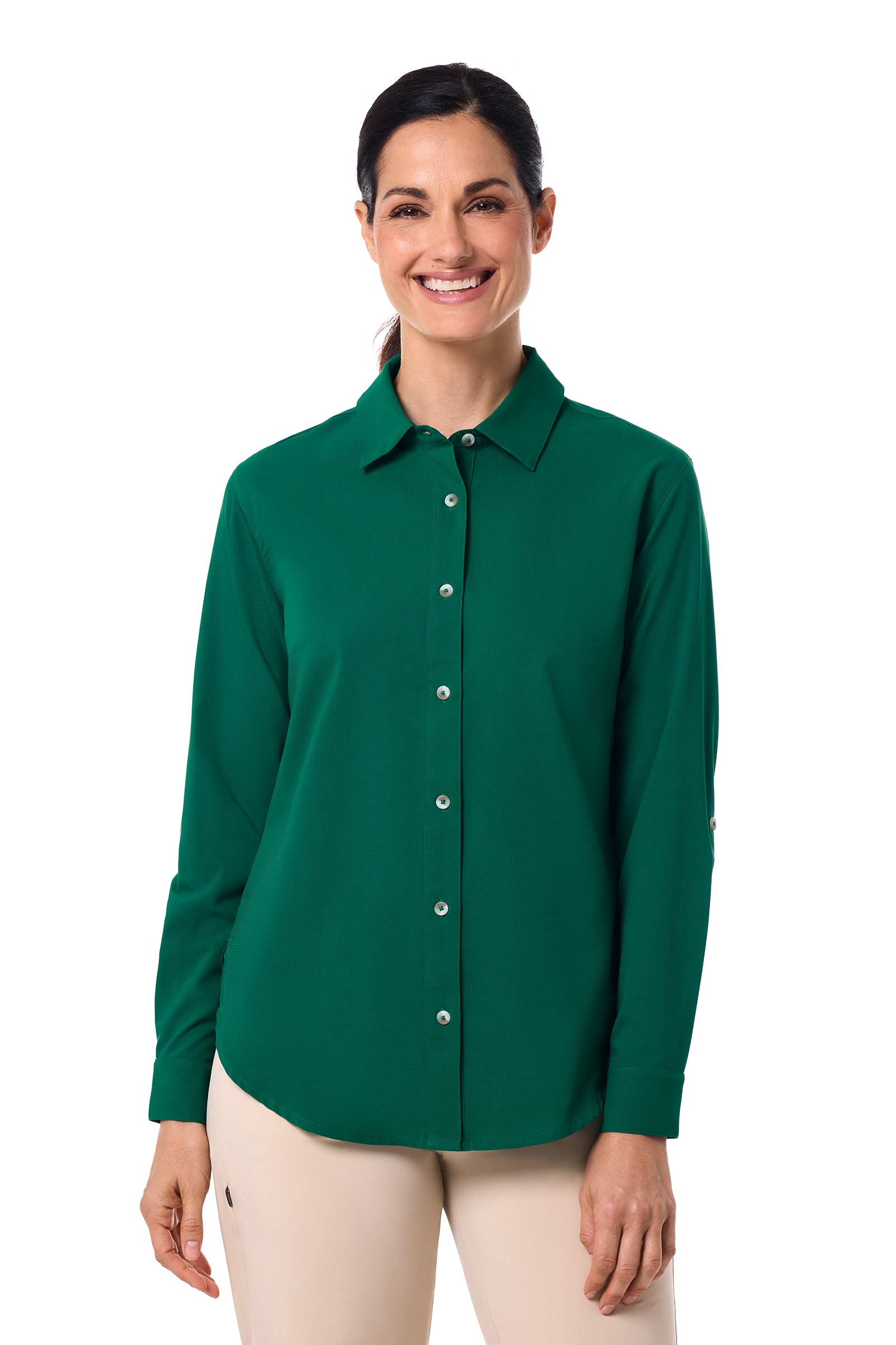 Women's Hepburn Shirt with Roll-Up Sleeves | Eden Green - Image 3
