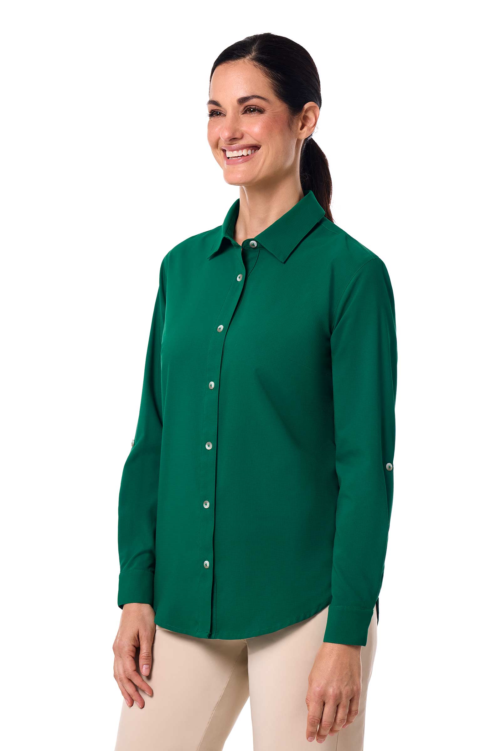 Women's Hepburn Shirt with Roll-Up Sleeves | Eden Green - Image 4