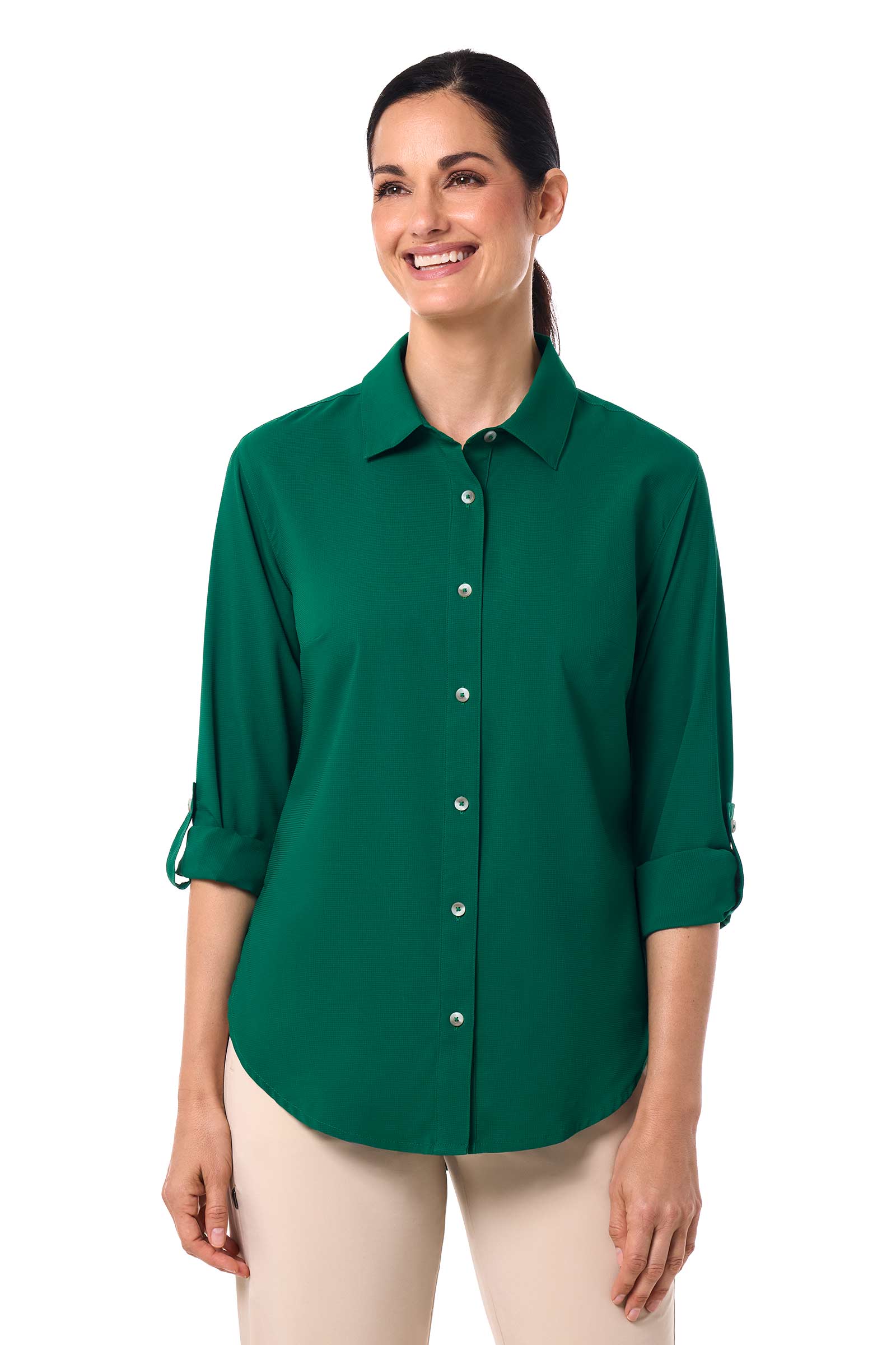 Women's Hepburn Shirt with Roll-Up Sleeves | Eden Green - Image 8