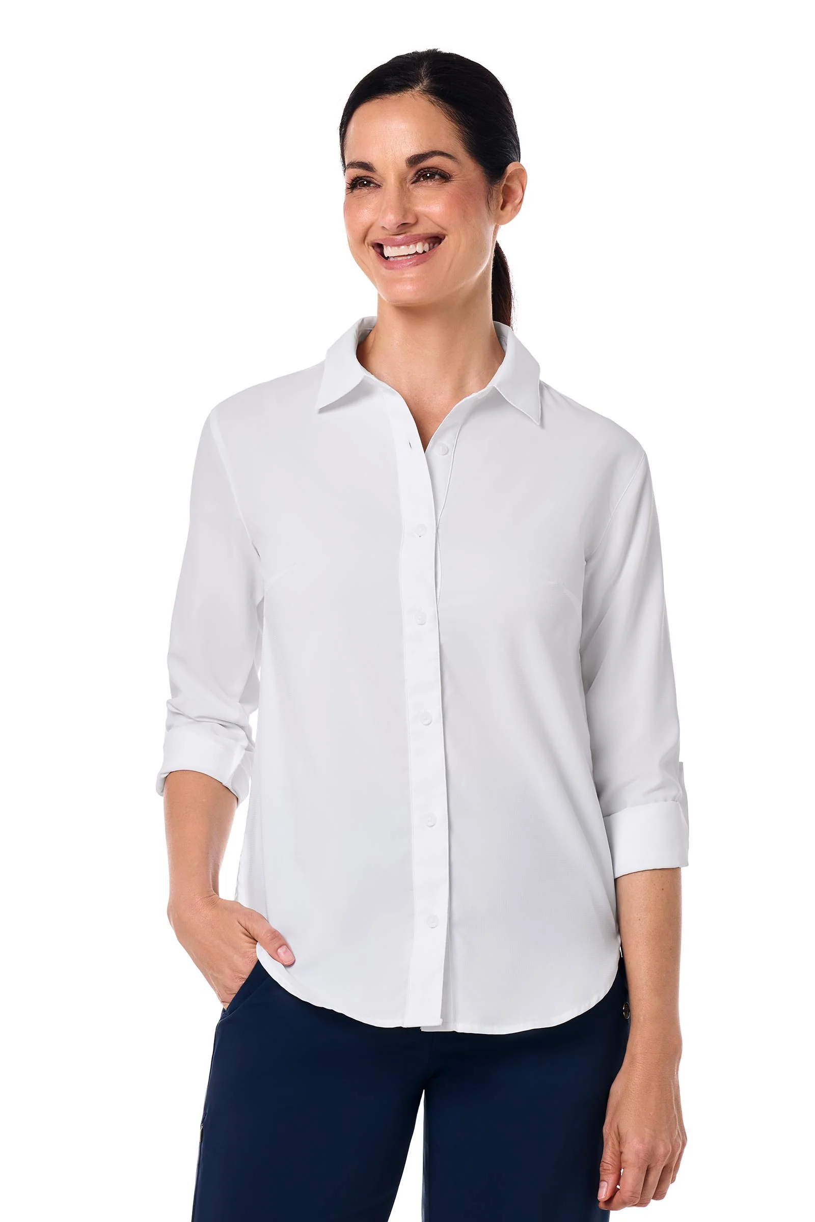 Women's Hepburn Shirt with Roll-Up Sleeves | White - Image 8