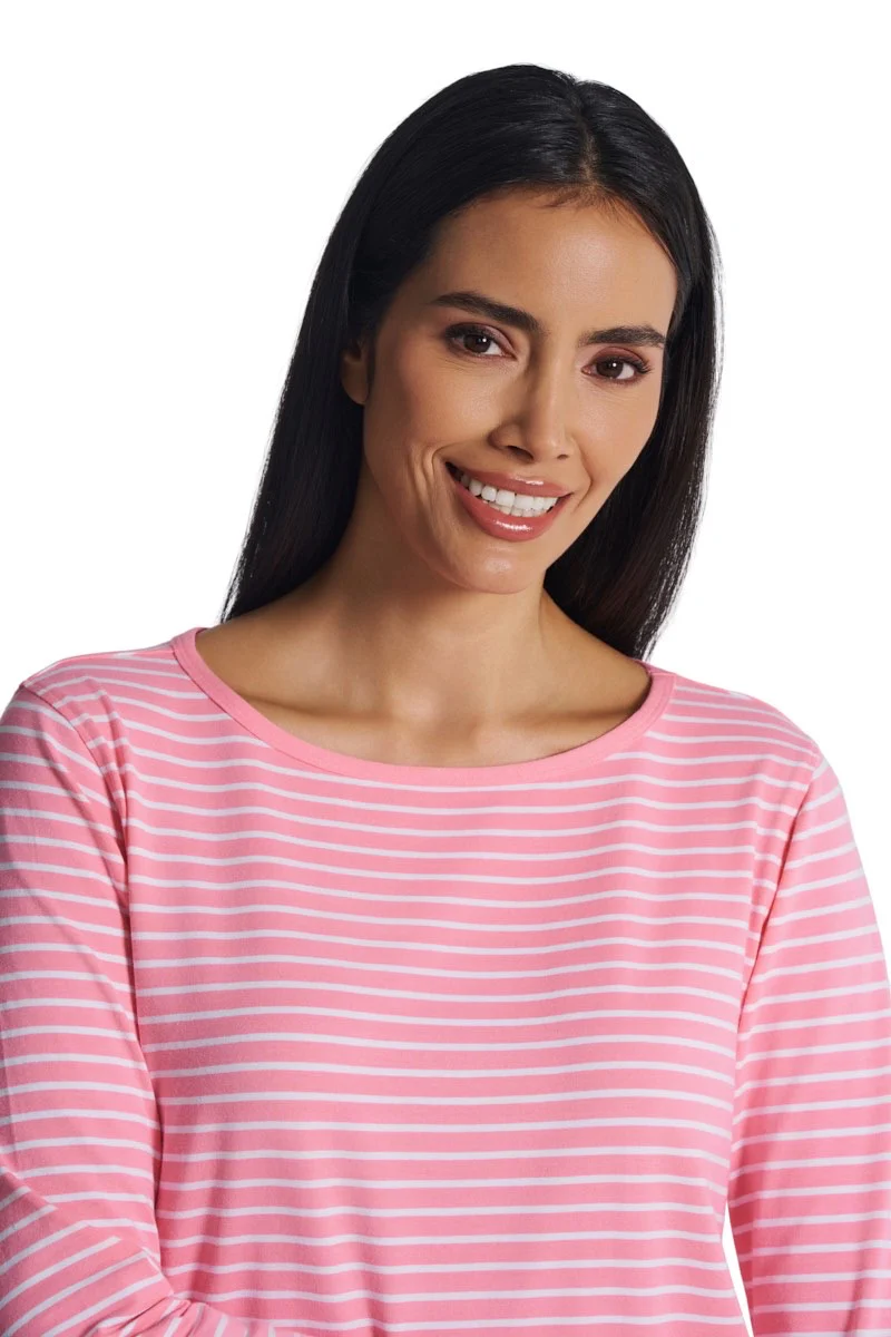 Women's Heyday Side Split Shirt | Flamingo Pink/White Stripe - Image 3