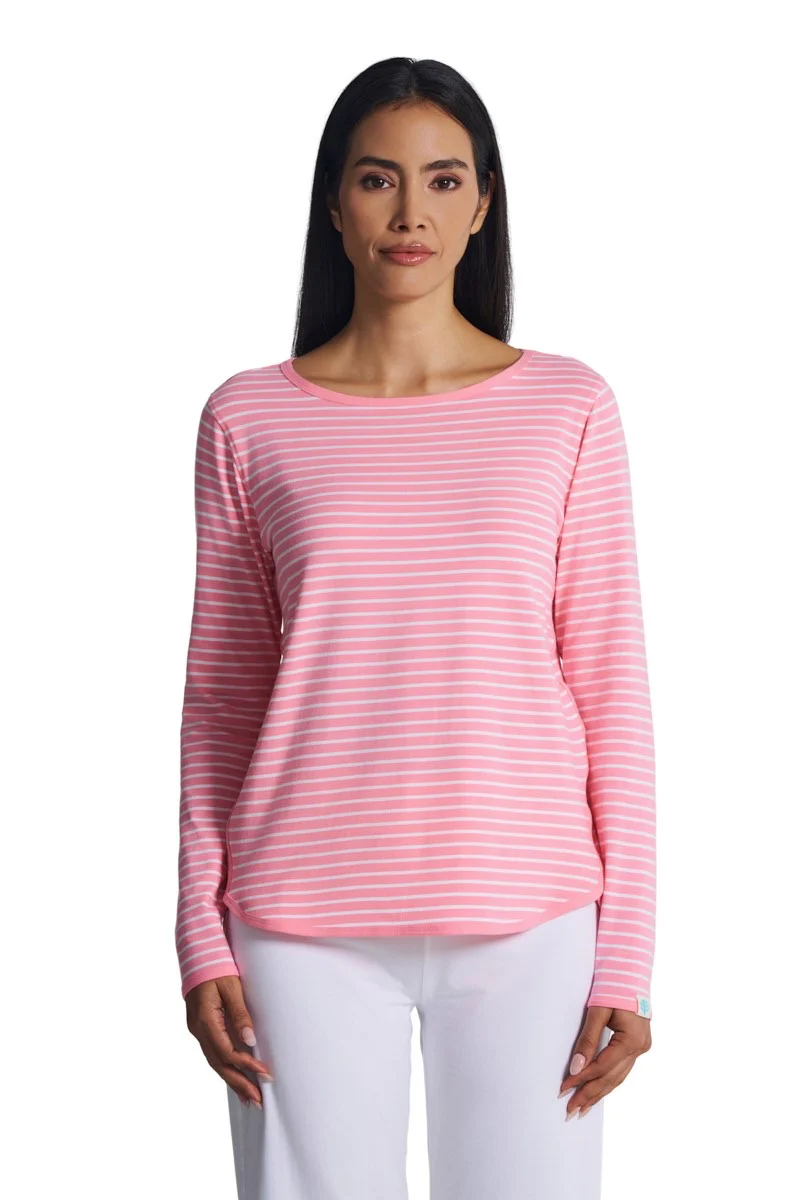 Women's Heyday Side Split Shirt | Flamingo Pink/White Stripe - Image 6