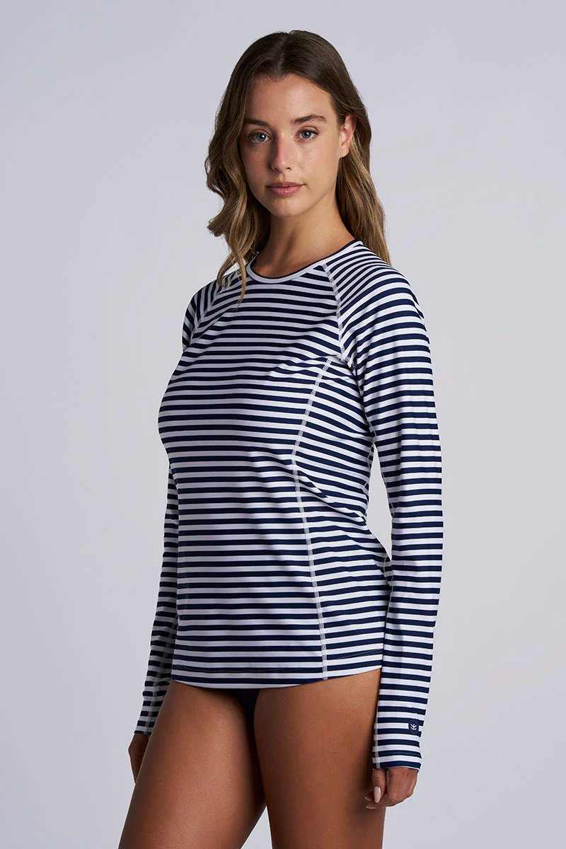 Women's Hightide Long Sleeve Swim Shirt | White/Navy Stripe - Image 2