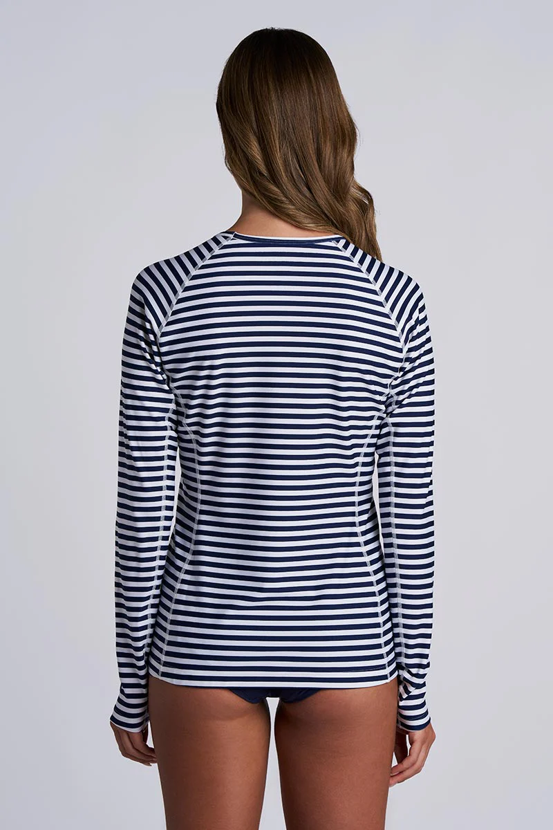Women's Hightide Long Sleeve Swim Shirt | White/Navy Stripe - Image 3