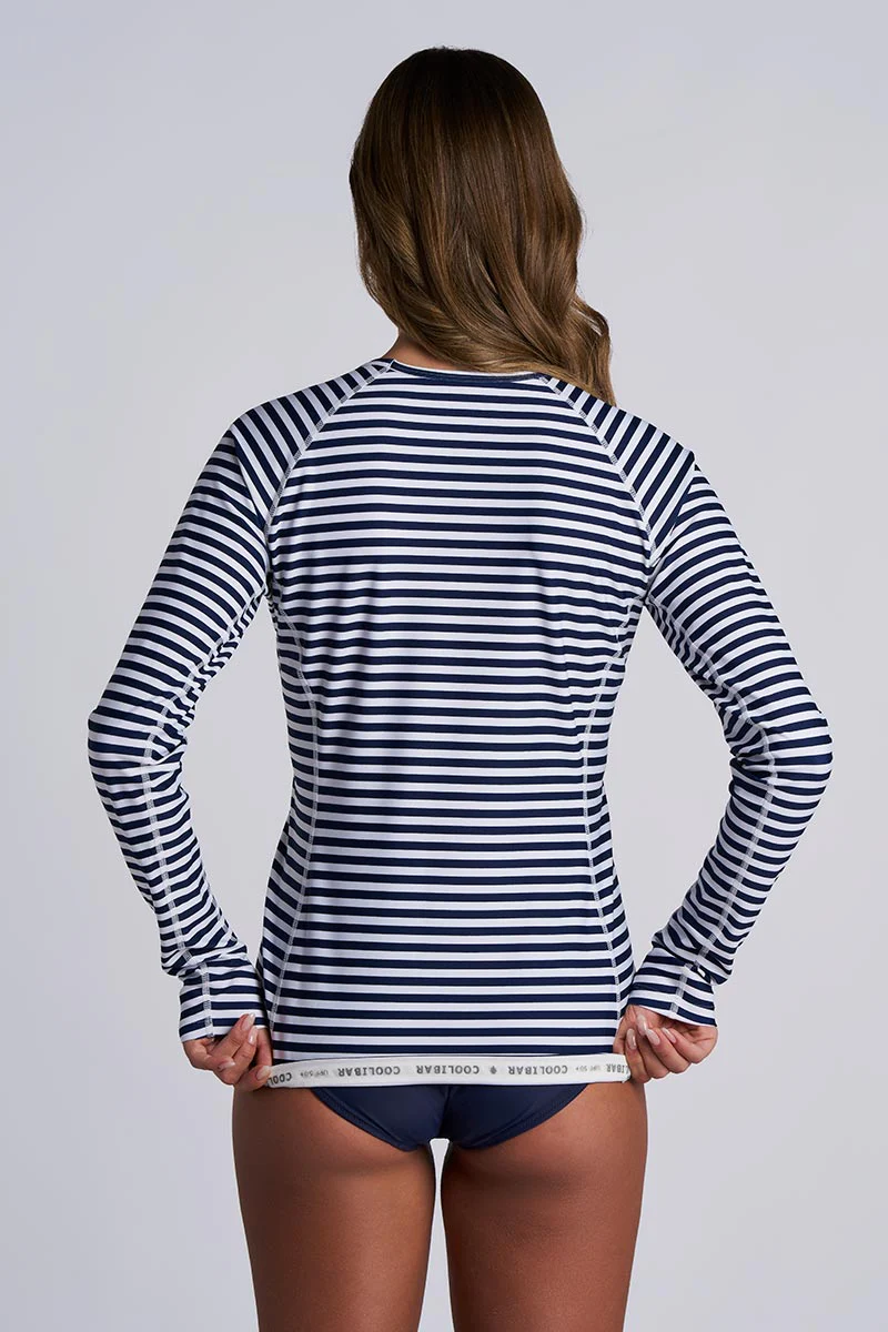 Women's Hightide Long Sleeve Swim Shirt | White/Navy Stripe - Image 4