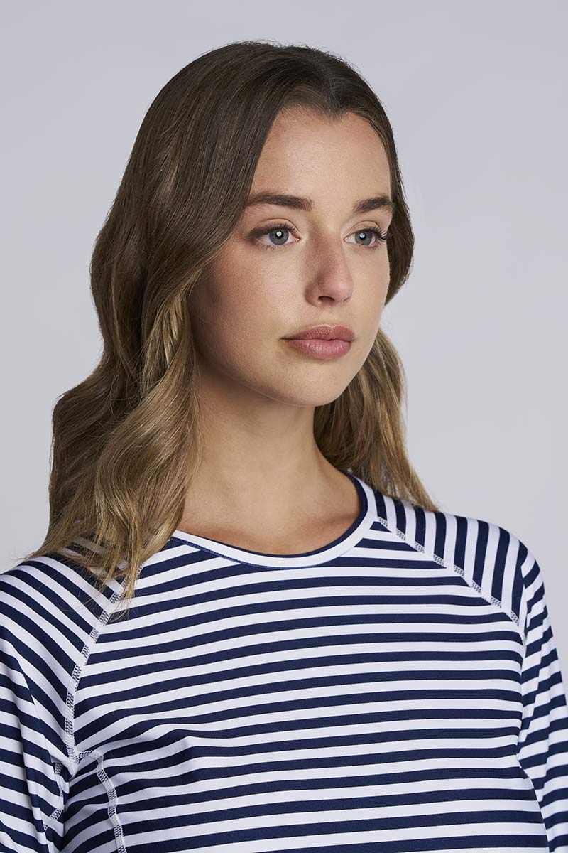 Women's Hightide Long Sleeve Swim Shirt | White/Navy Stripe - Image 5