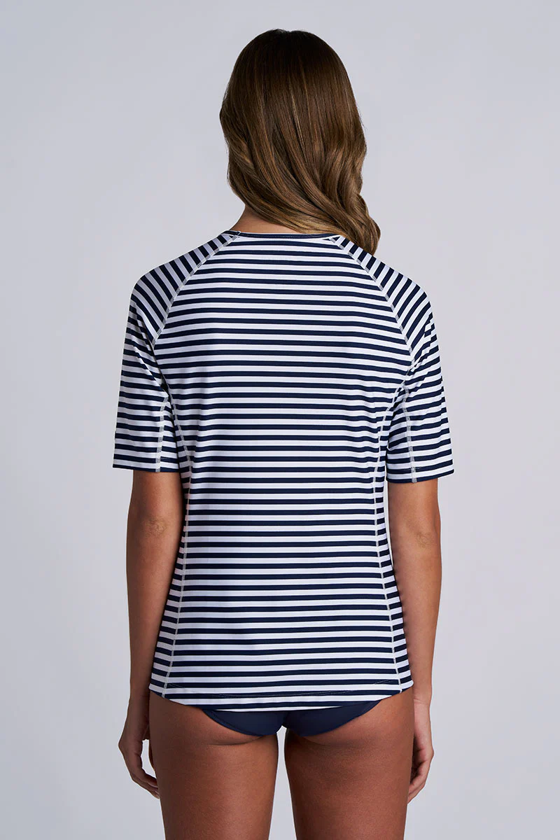 Women's Hightide Short Sleeve Swim Shirt | White/Navy Stripe - Image 3