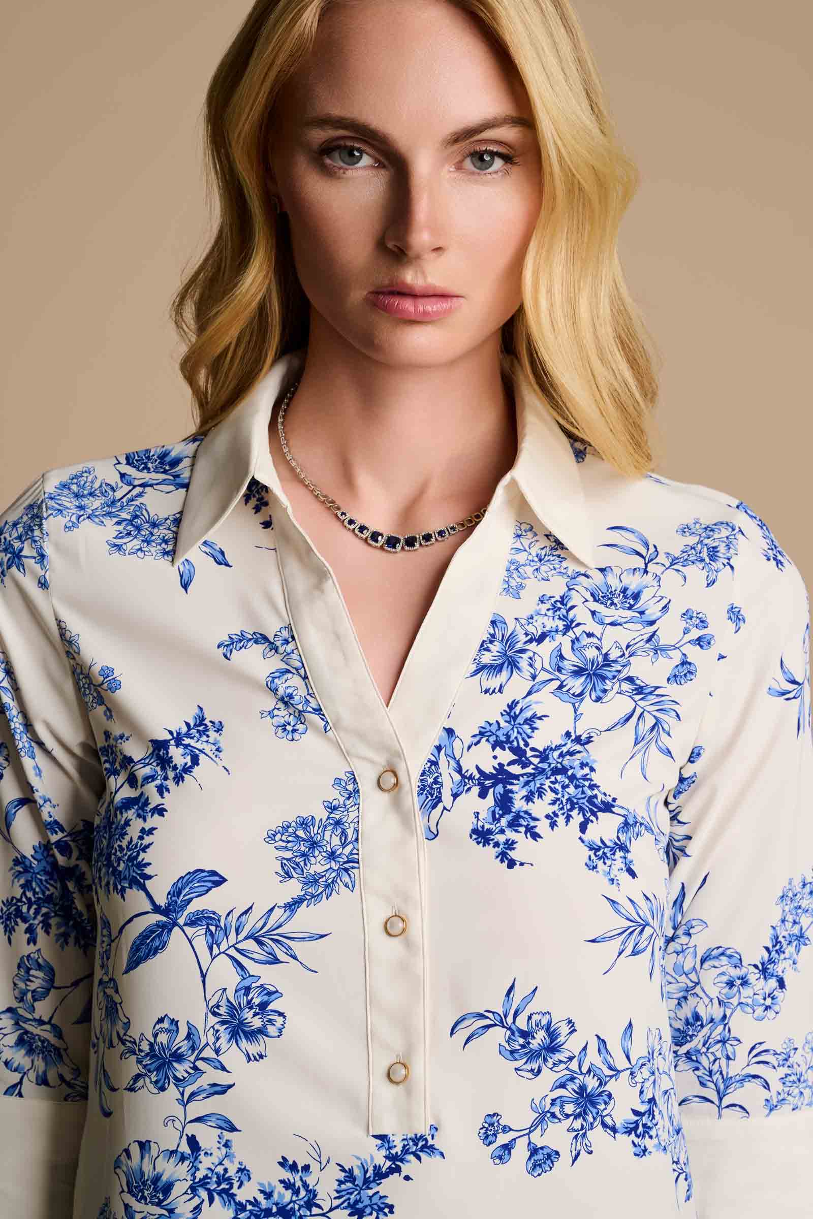 Icaria Tunic Dress | Vanilla China Blue Damask - Image 7